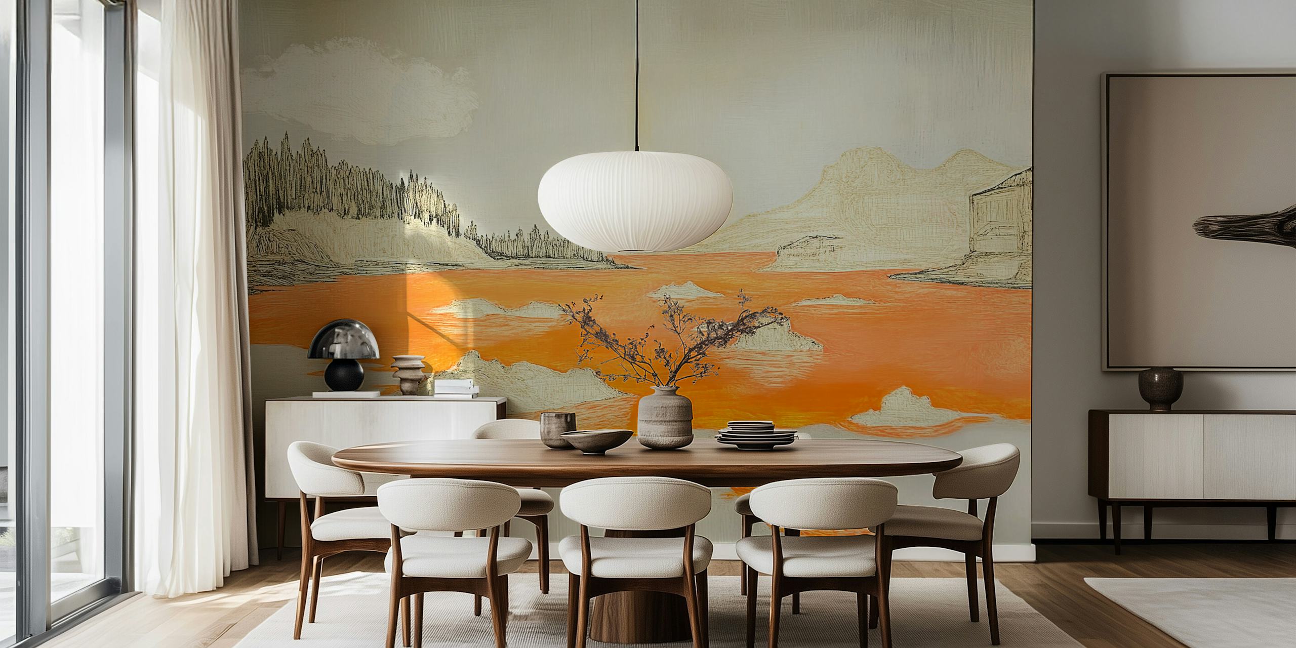 Orange Lake wallpaper in a room setting