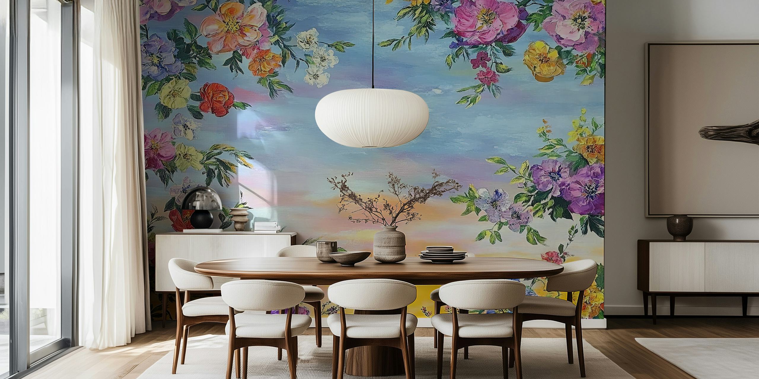 Σχεδιασμός ταπετσαρίας Flowers και sunset