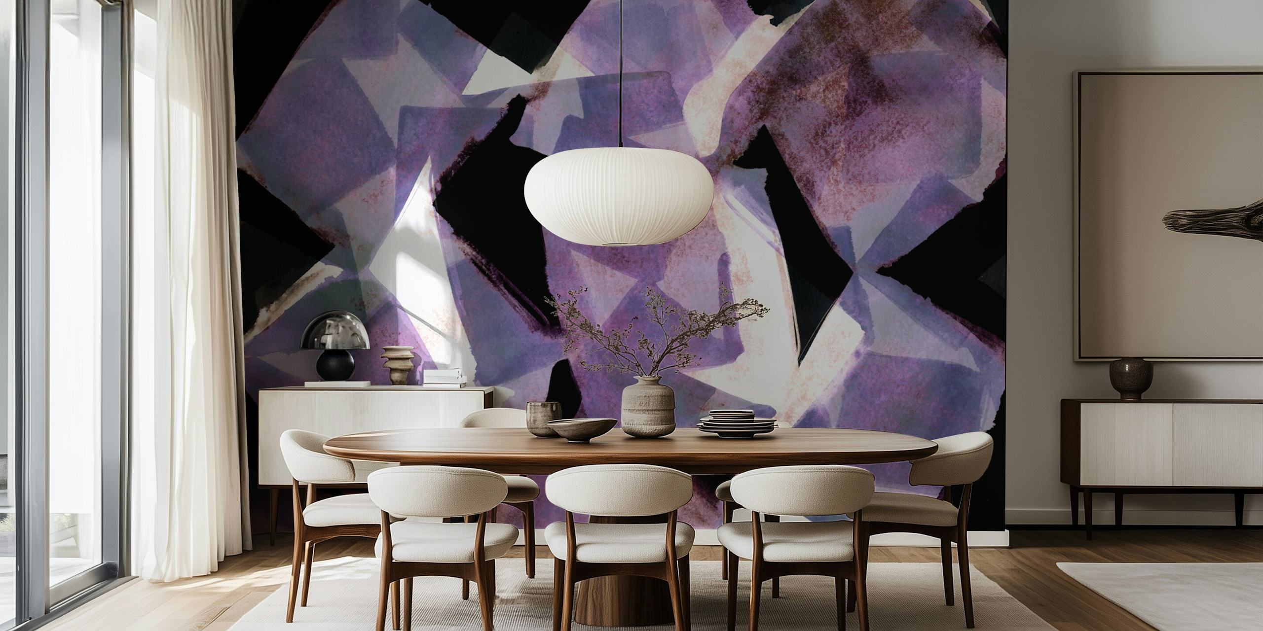 Geometric shapes in various shades of purple and black wallpaper
