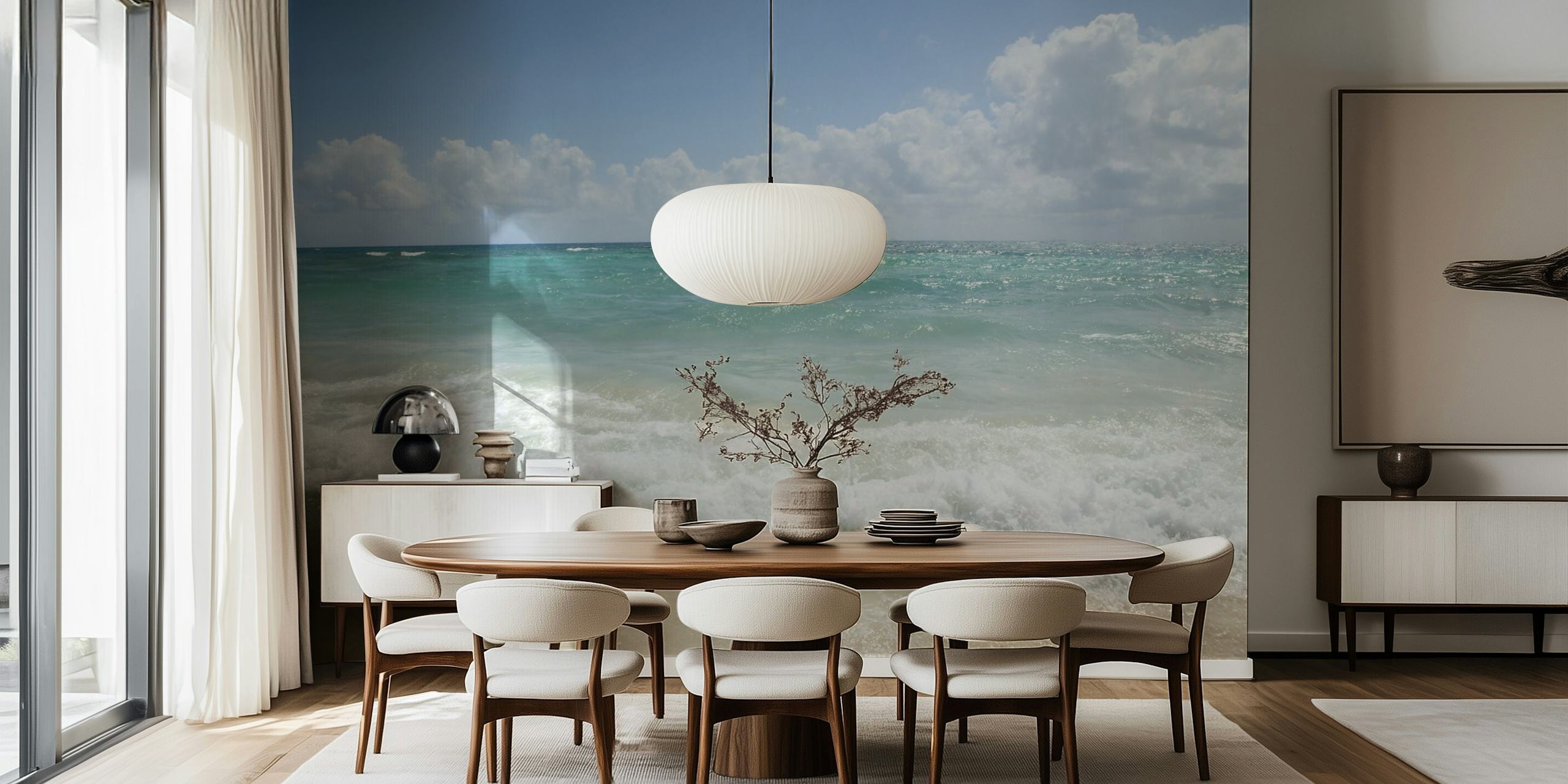 Caribbean ocean wallpaper in a room