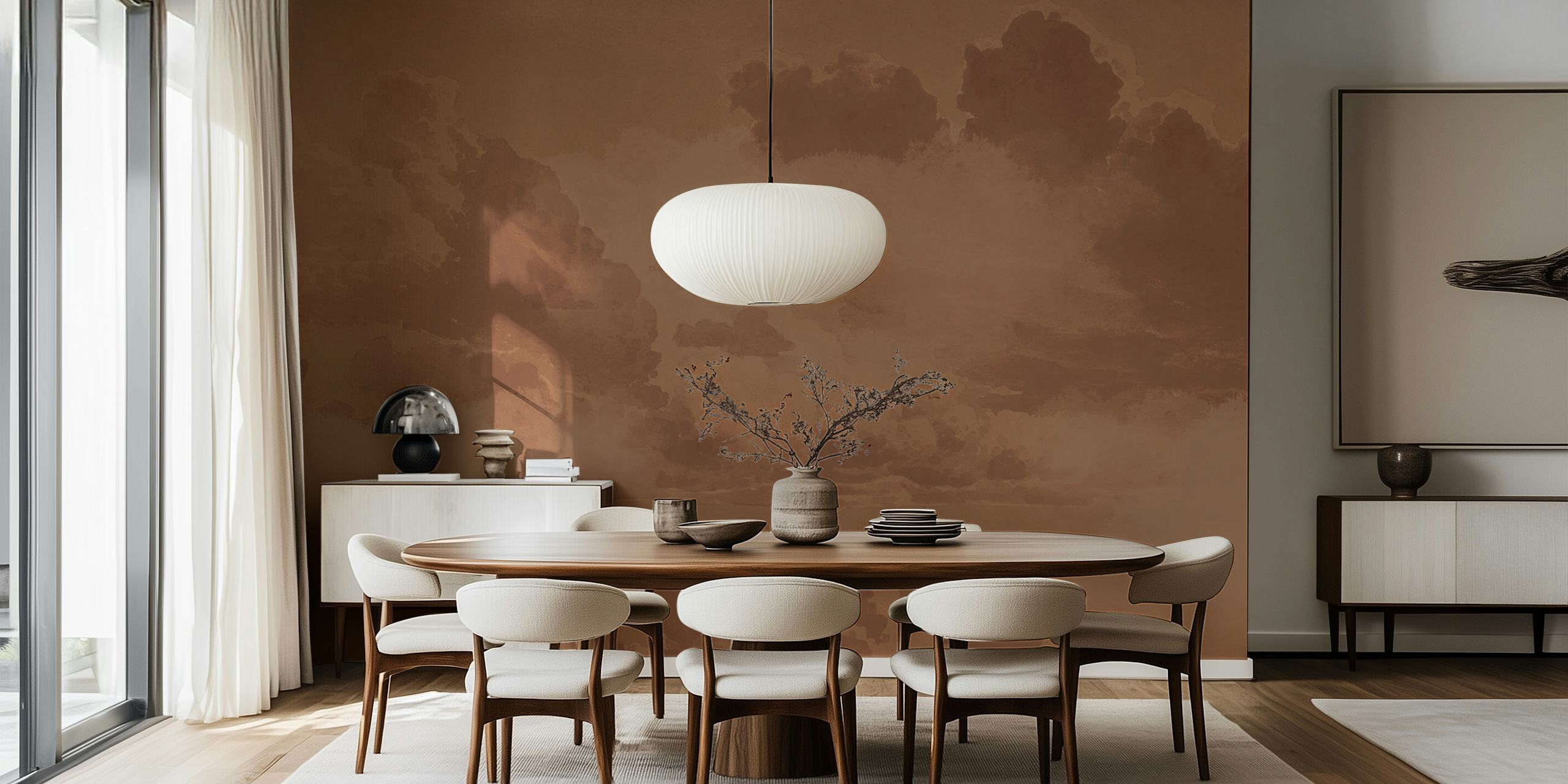 Warm Renaissance Clouds Mocha Mousse wallpaper in room