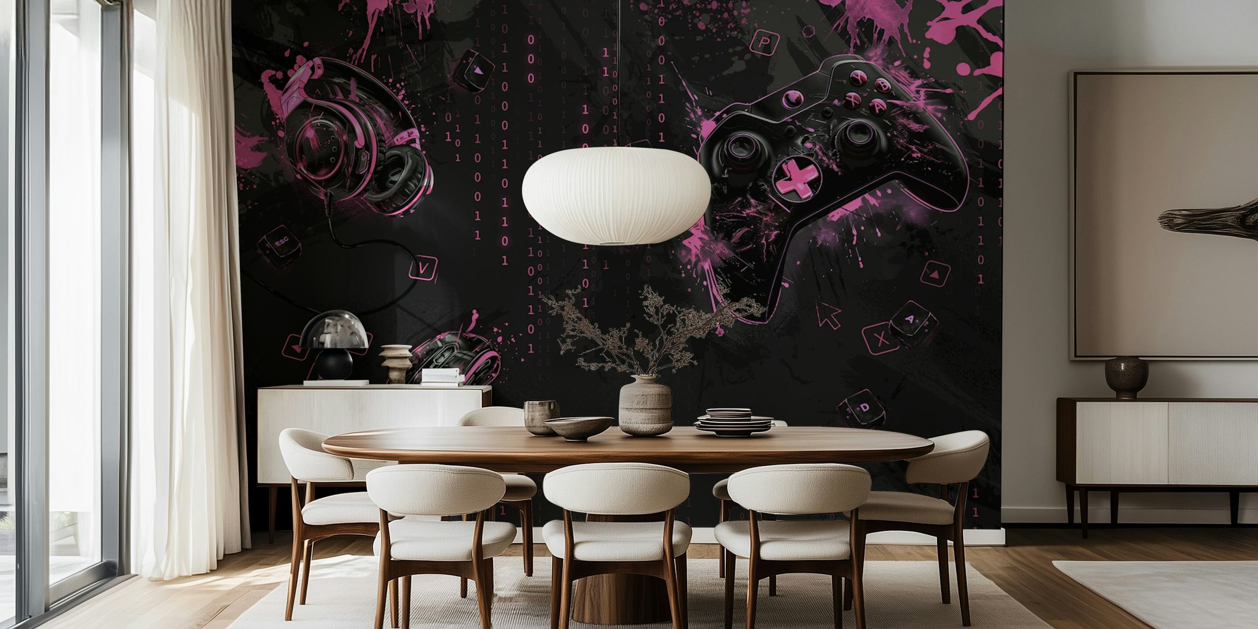 Neon Gaming Mural σε ένα κομψό δωμάτιο