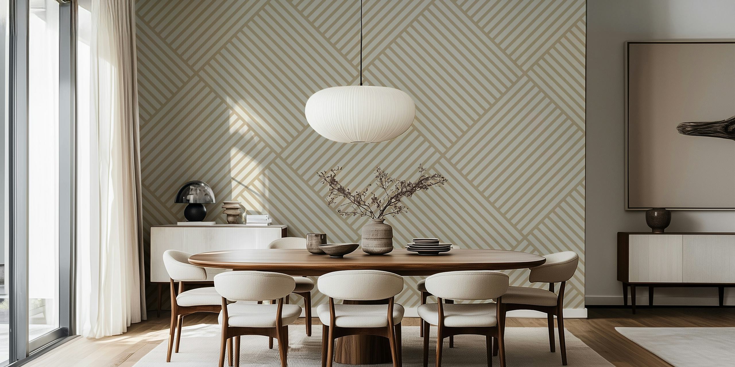 Papel de parede Japandi Natural Stripes em um quarto