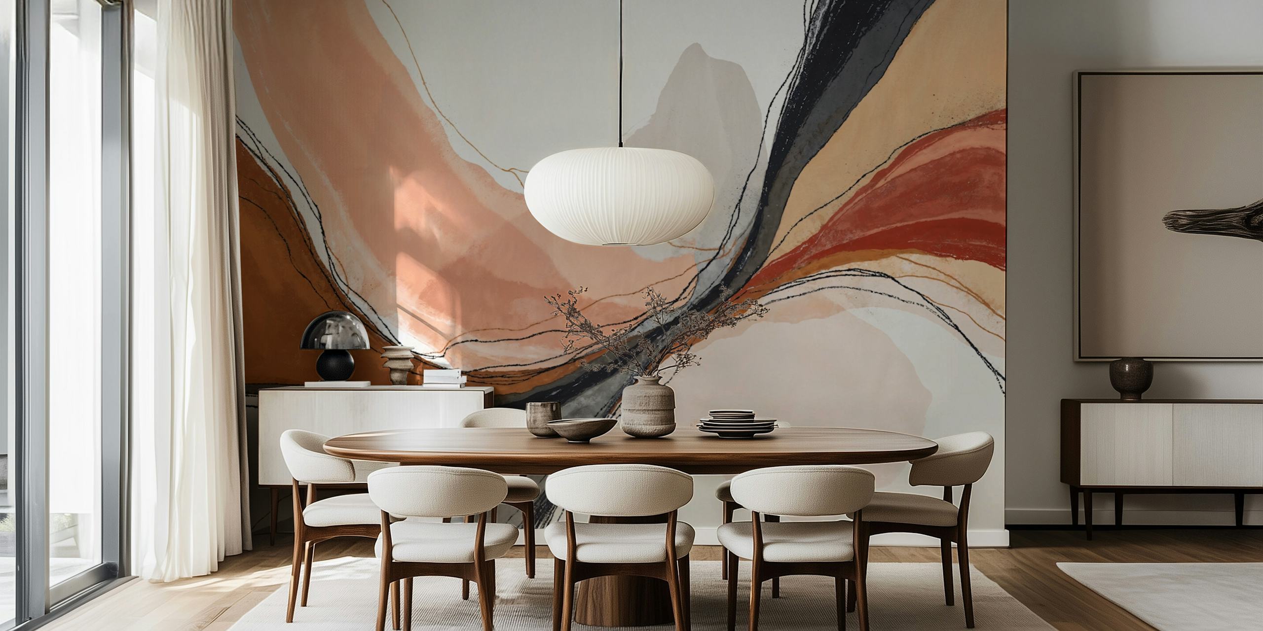 Ταπετσαρία Earthy Abstract Flow σε ένα δωμάτιο