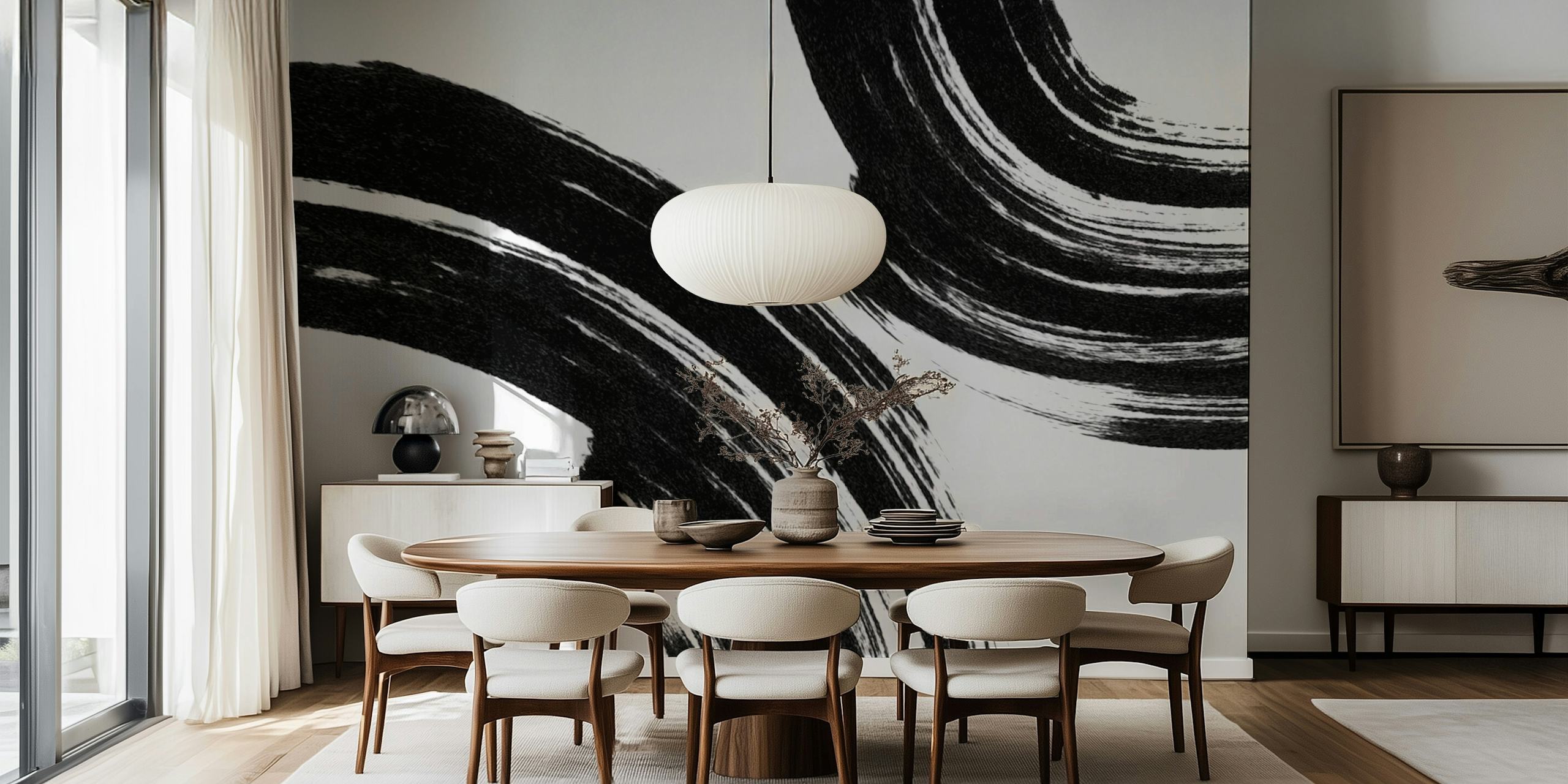 Bold black brush strokes on white background abstract wallpaper