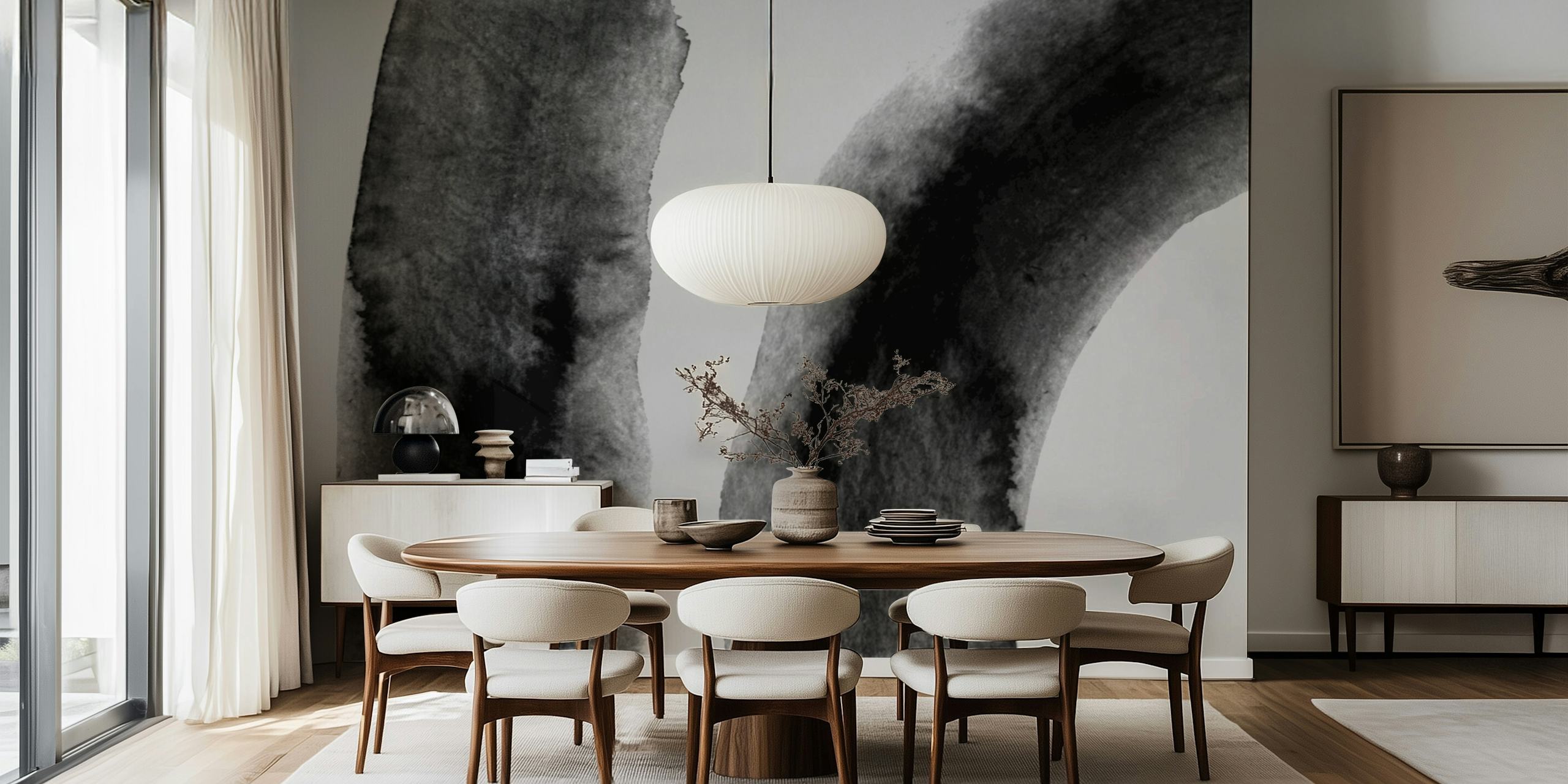 Papel de parede Abstract Ink Brush em um ambiente de quarto