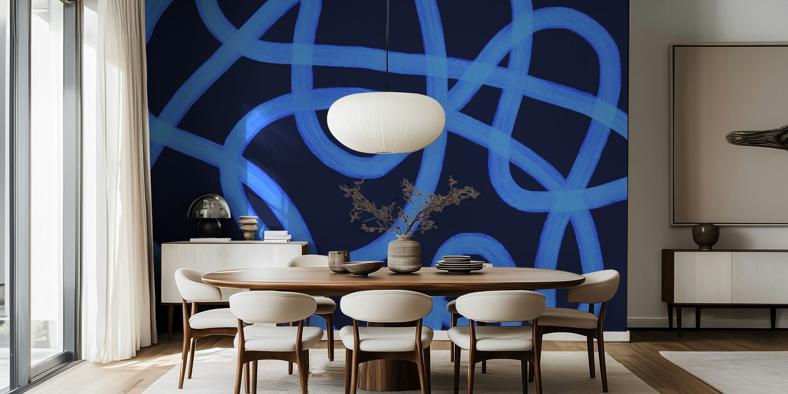 Ταπετσαρία Electric Blue Swirls σε ένα δωμάτιο
