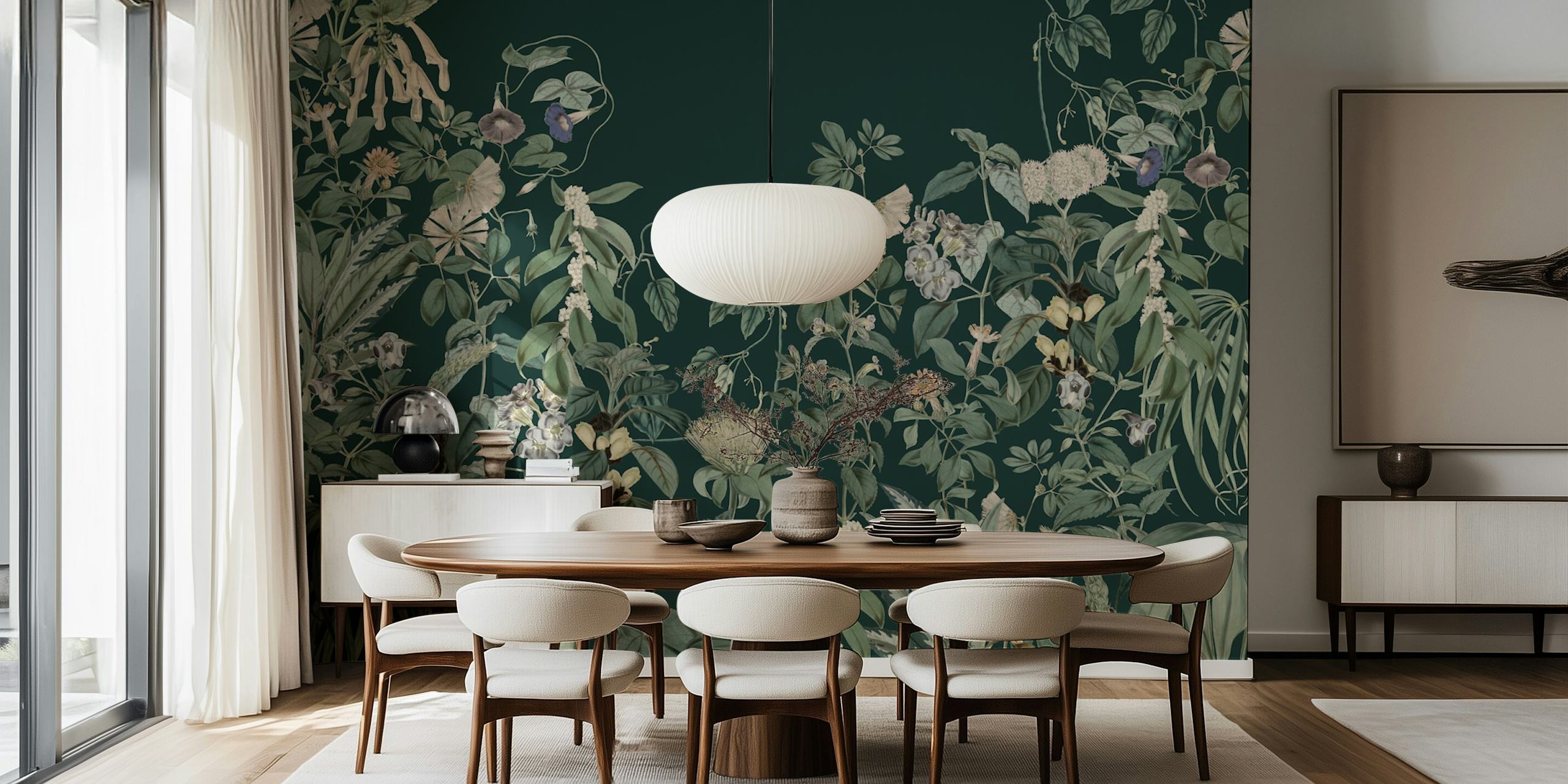Summer rainforest wallpaper in a room setting
