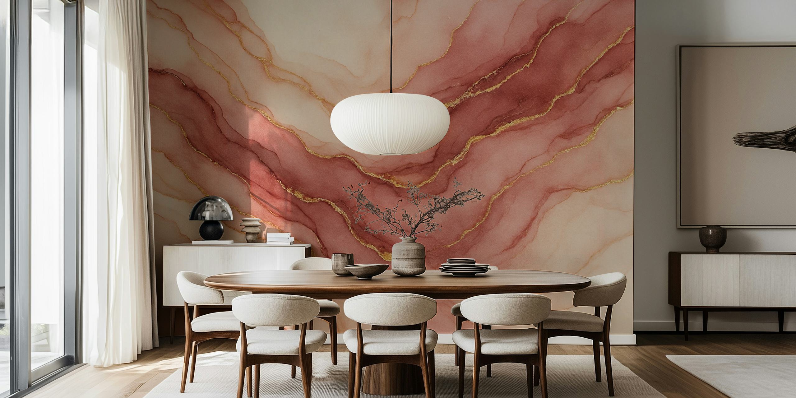 Abstract marble wallpaper in blush and gold tones