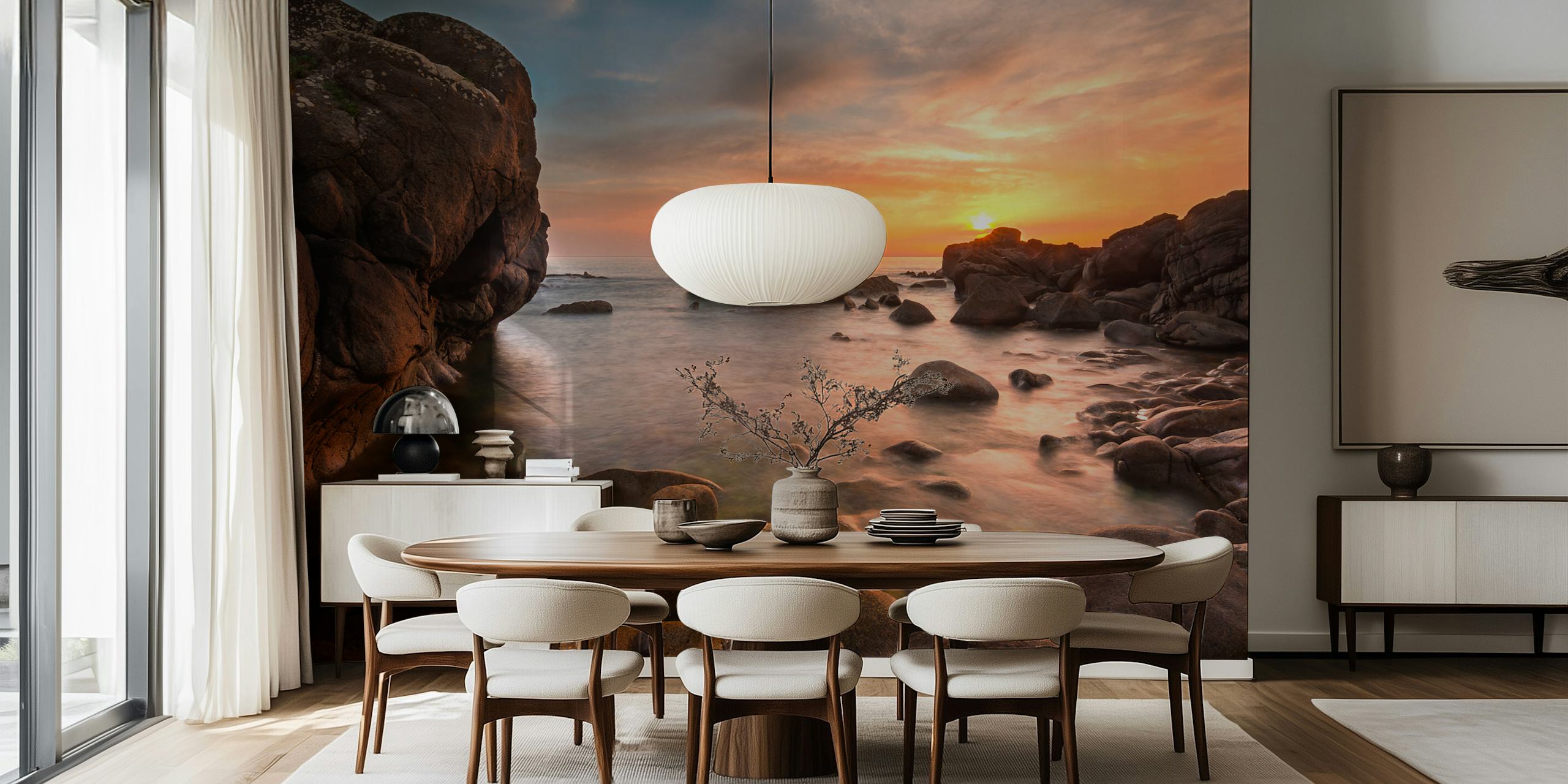 The beach with golden rocks papel de pared en una habitación