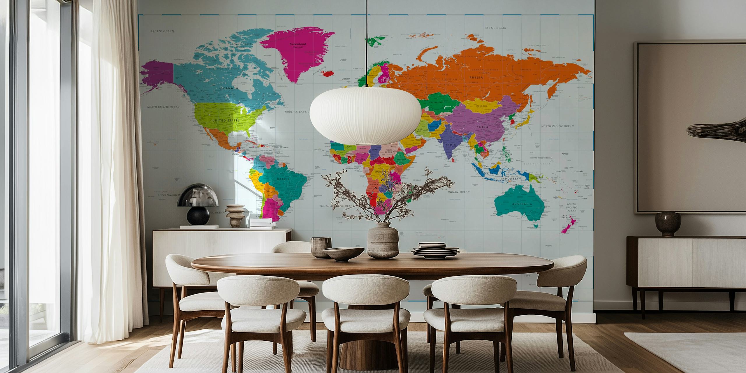 Brightly Coloured World Map tapetti huoneessa