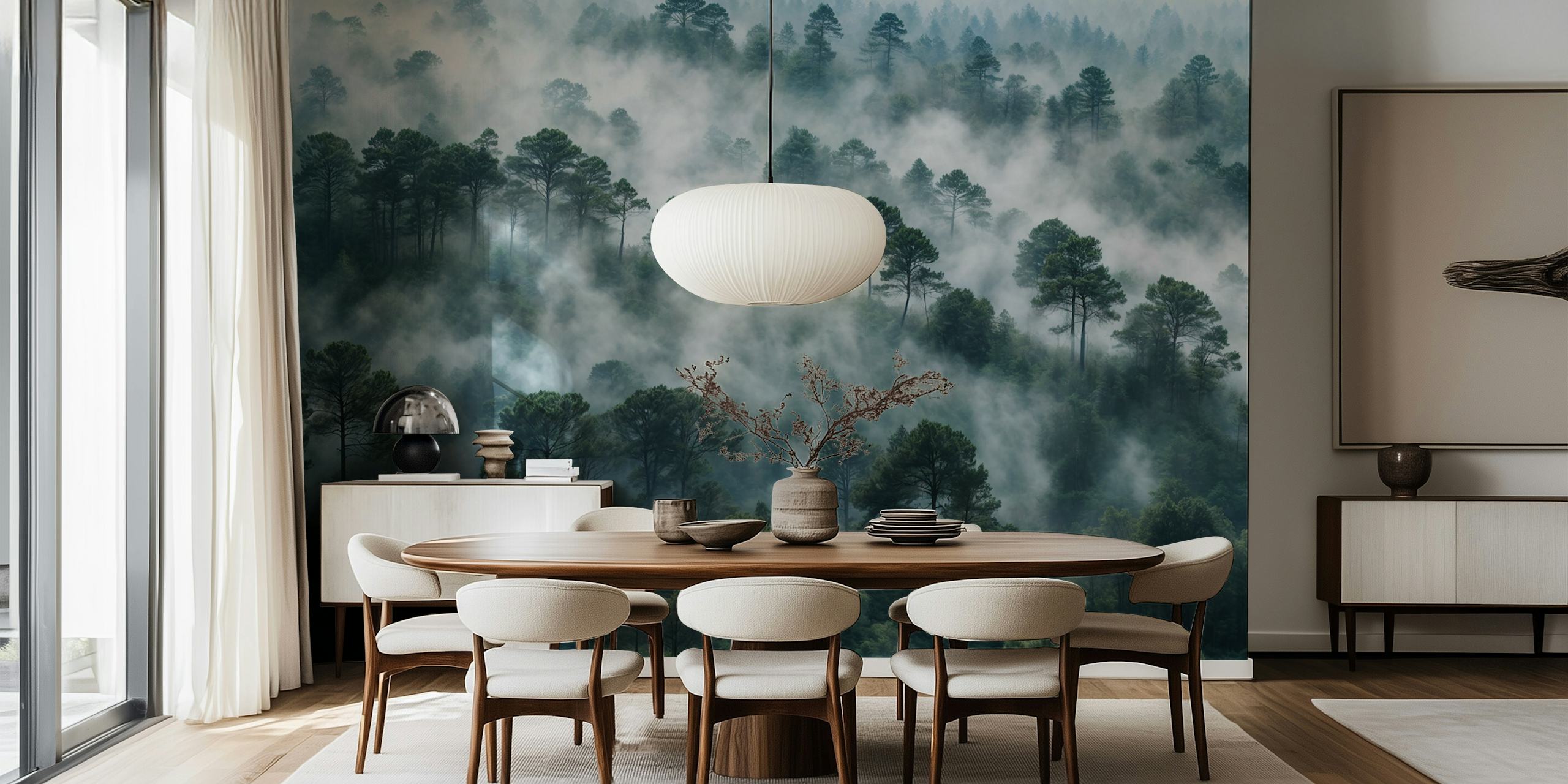 Tapeta Foggy Woodland Scene w pokoju