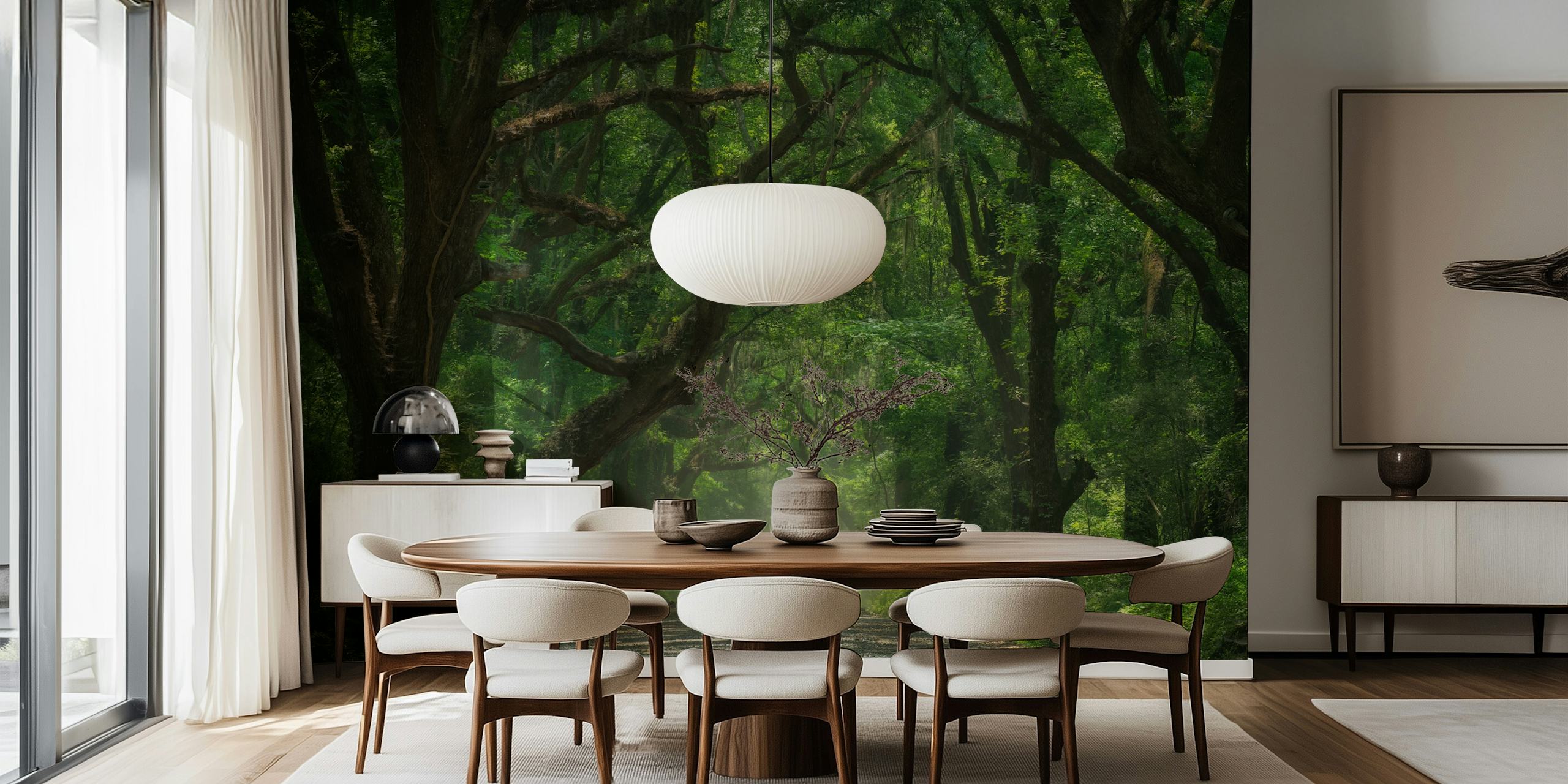 Mystical Green Avenue wallpaper in a room