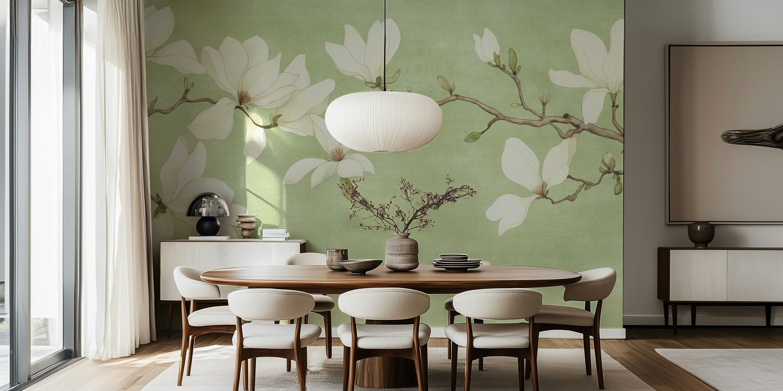 Magnolia tapetdesign i ett rum
