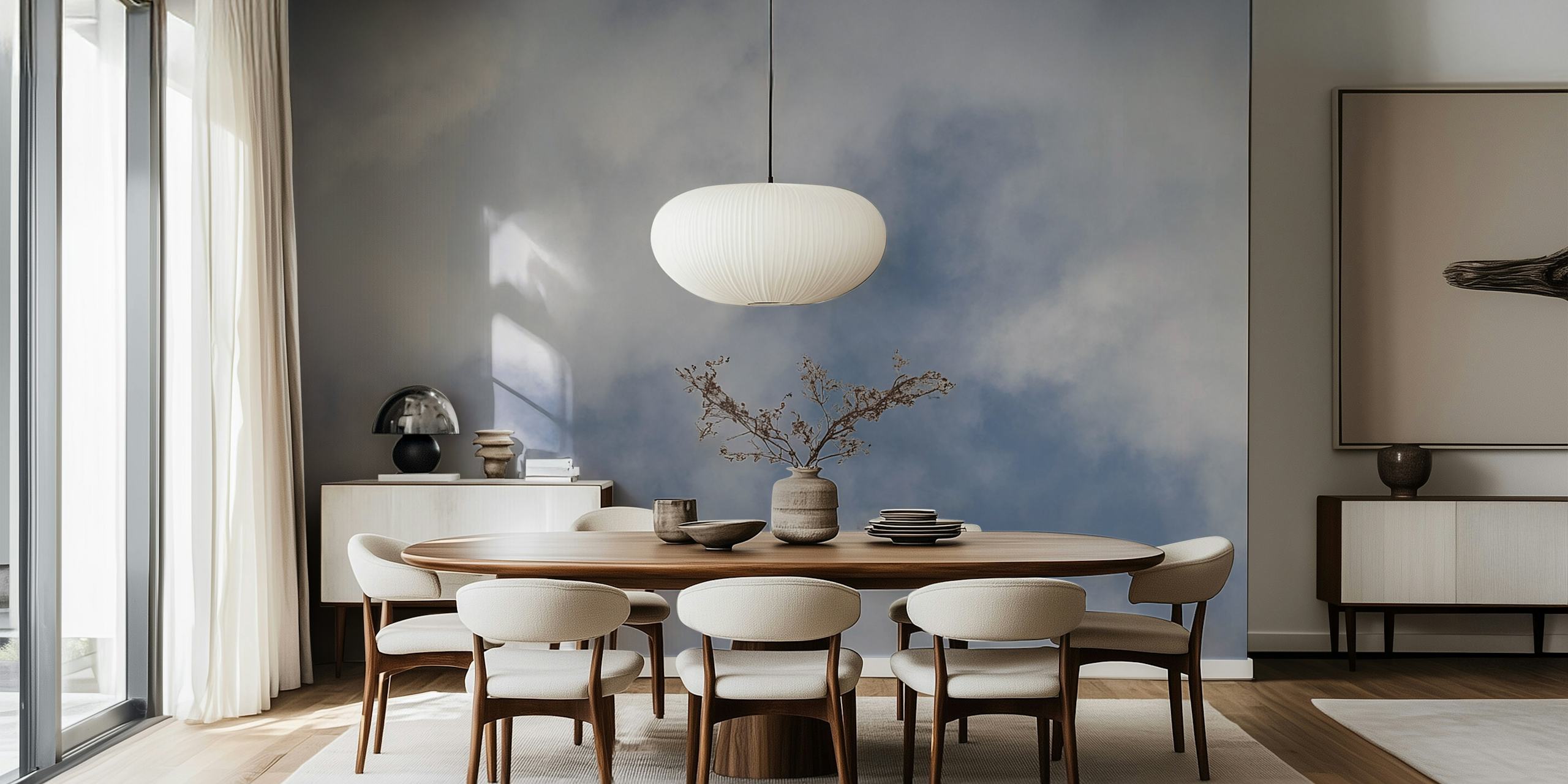 Papel tapiz con nubes en una habitación