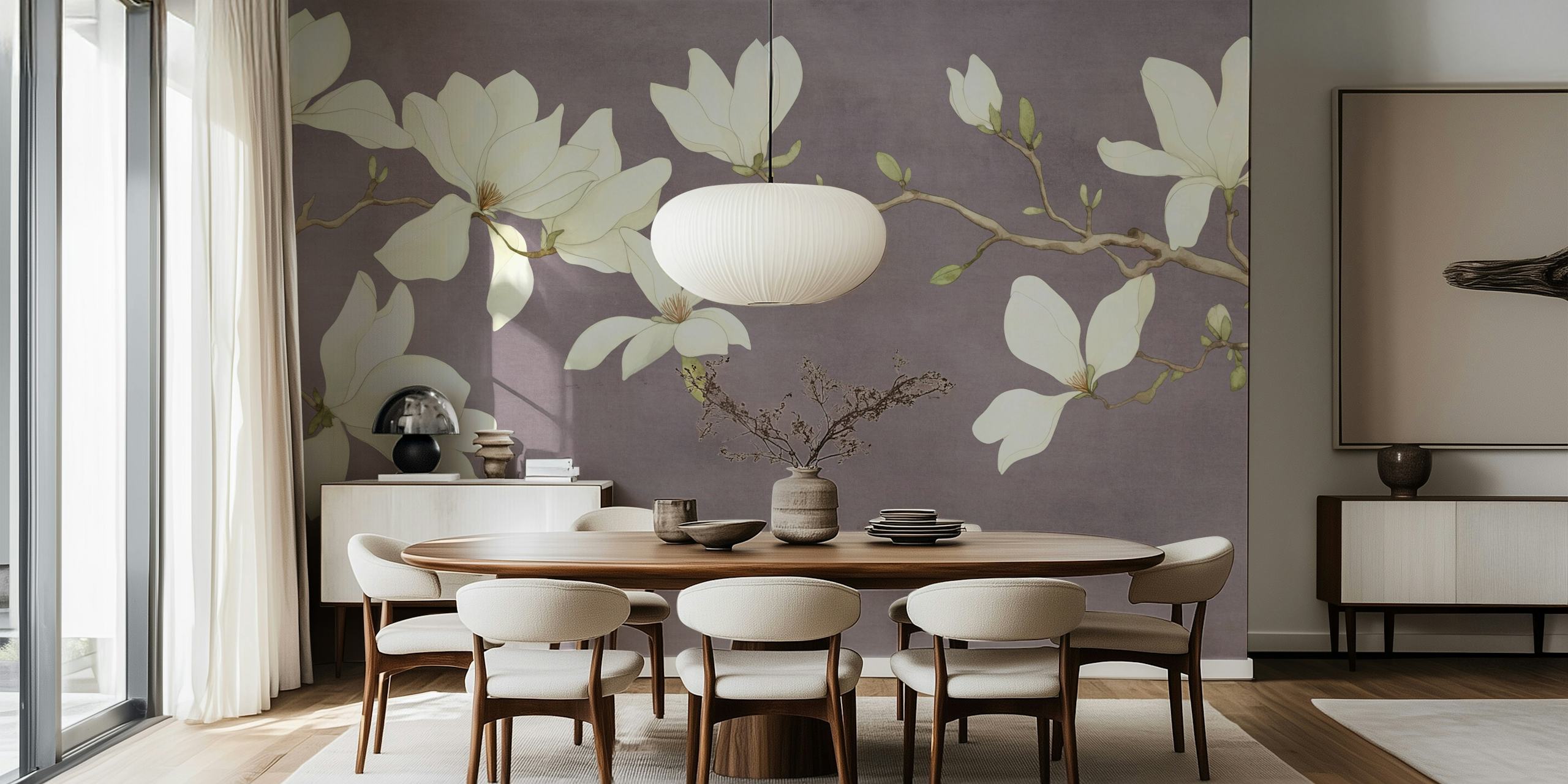 Graceful Magnolia Art wallpaper dans une pièce