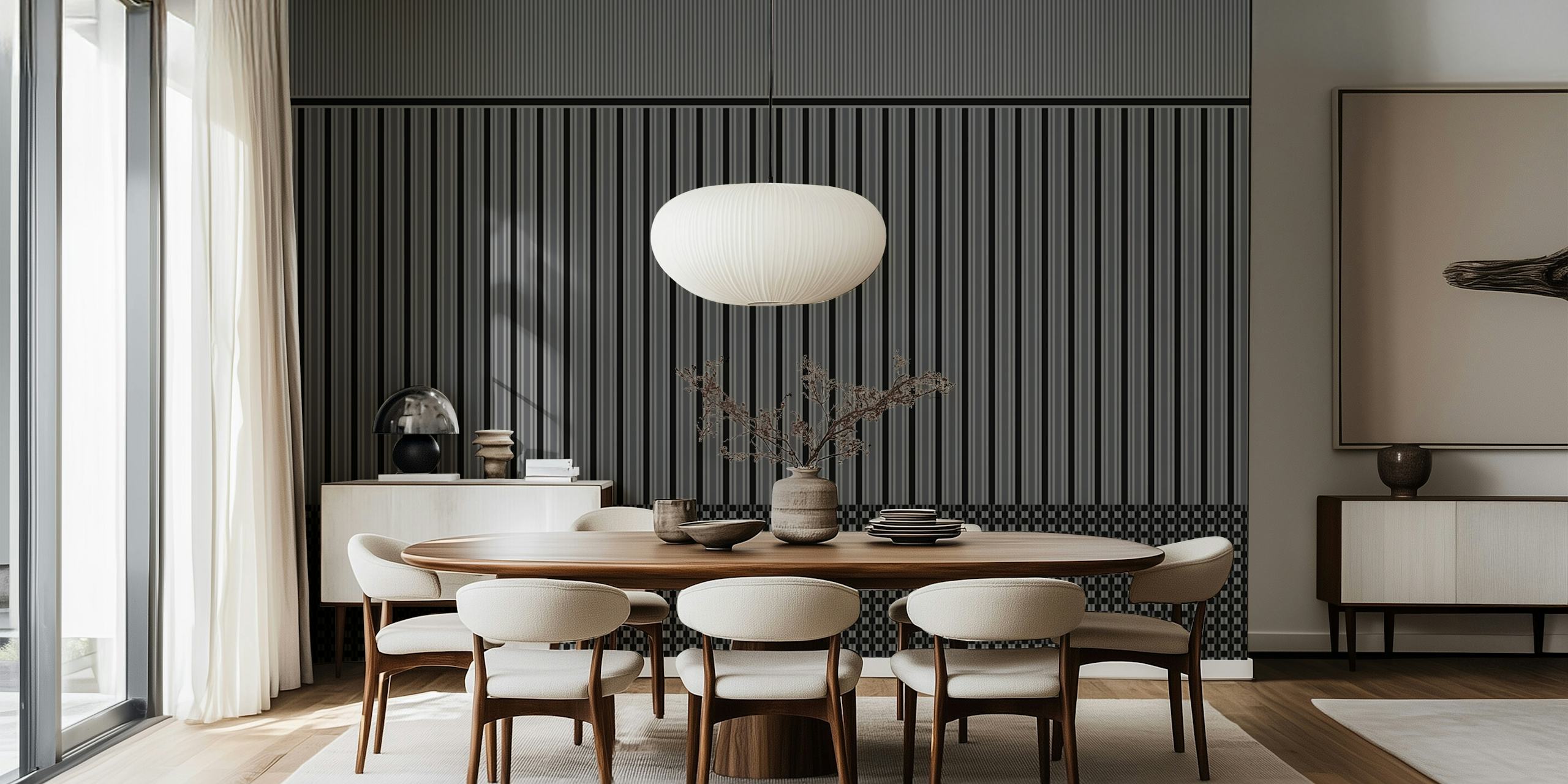 Papel de parede Heritage panel stripes em preto e cinza