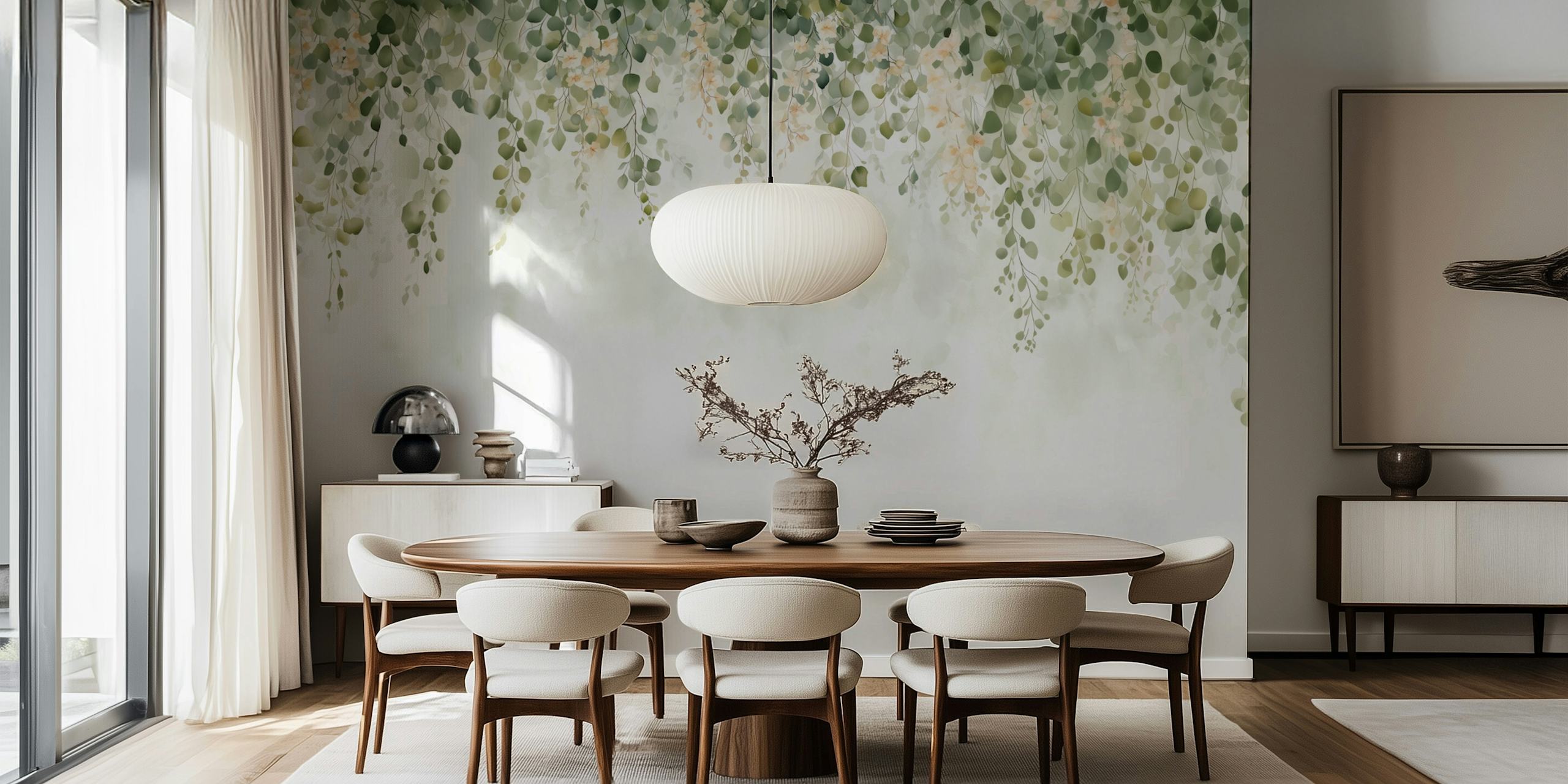 Green leafy botanical watercolor wallpaper