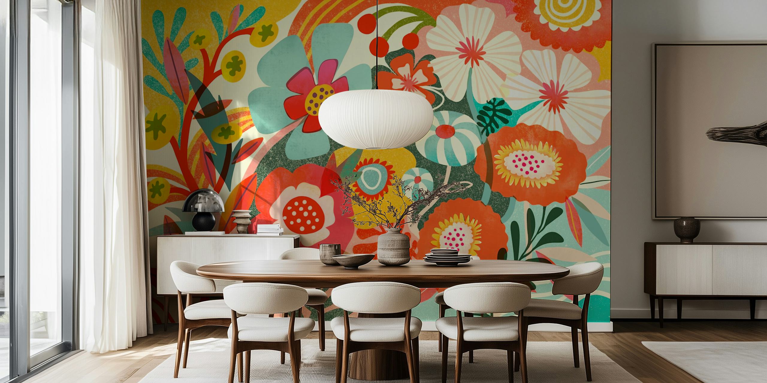 Šarena cvjetna tapeta u sobi
