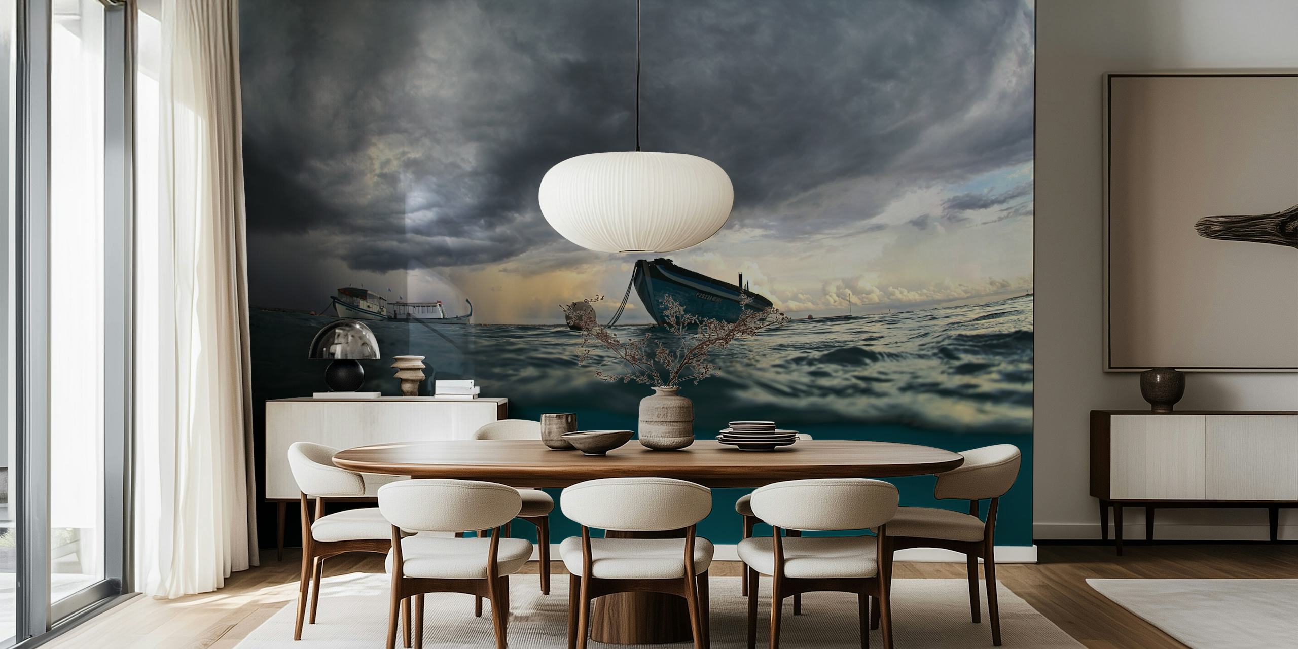 Boat wallpaper design in a room