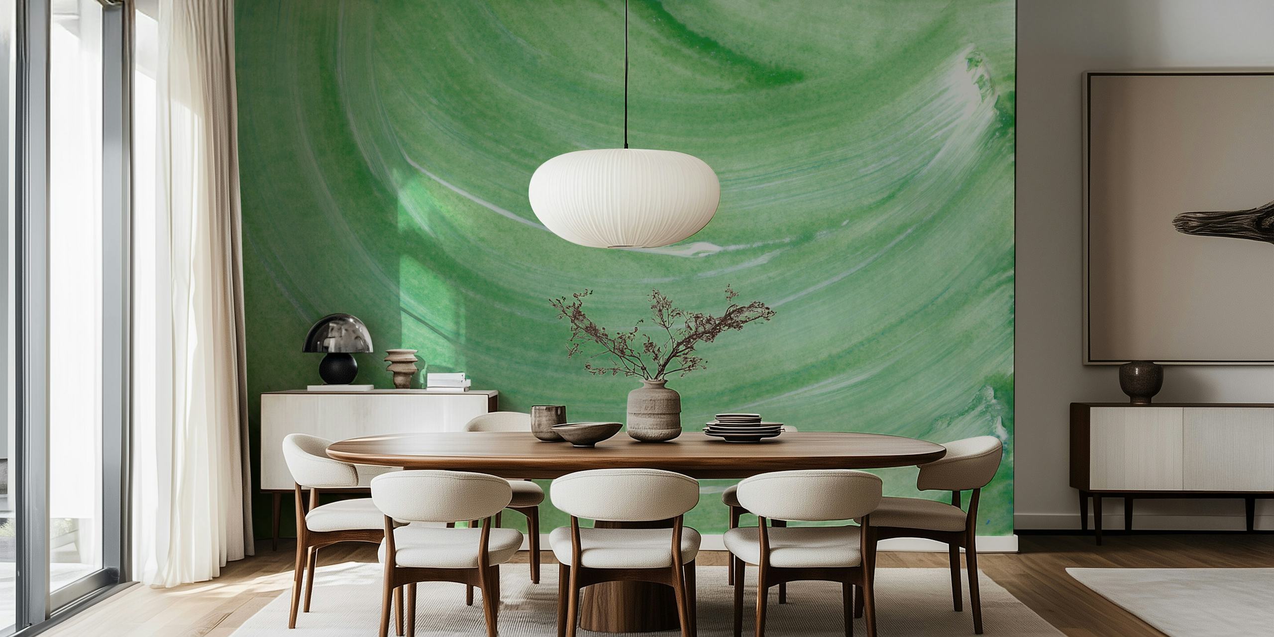 Soft Apple Green Paint Wave wallpaper in a room