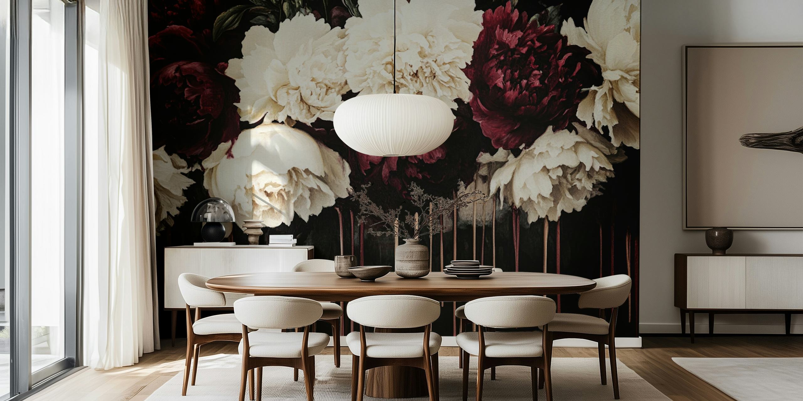 Dark Fluent Floral Romance-Tapete in einem Raum