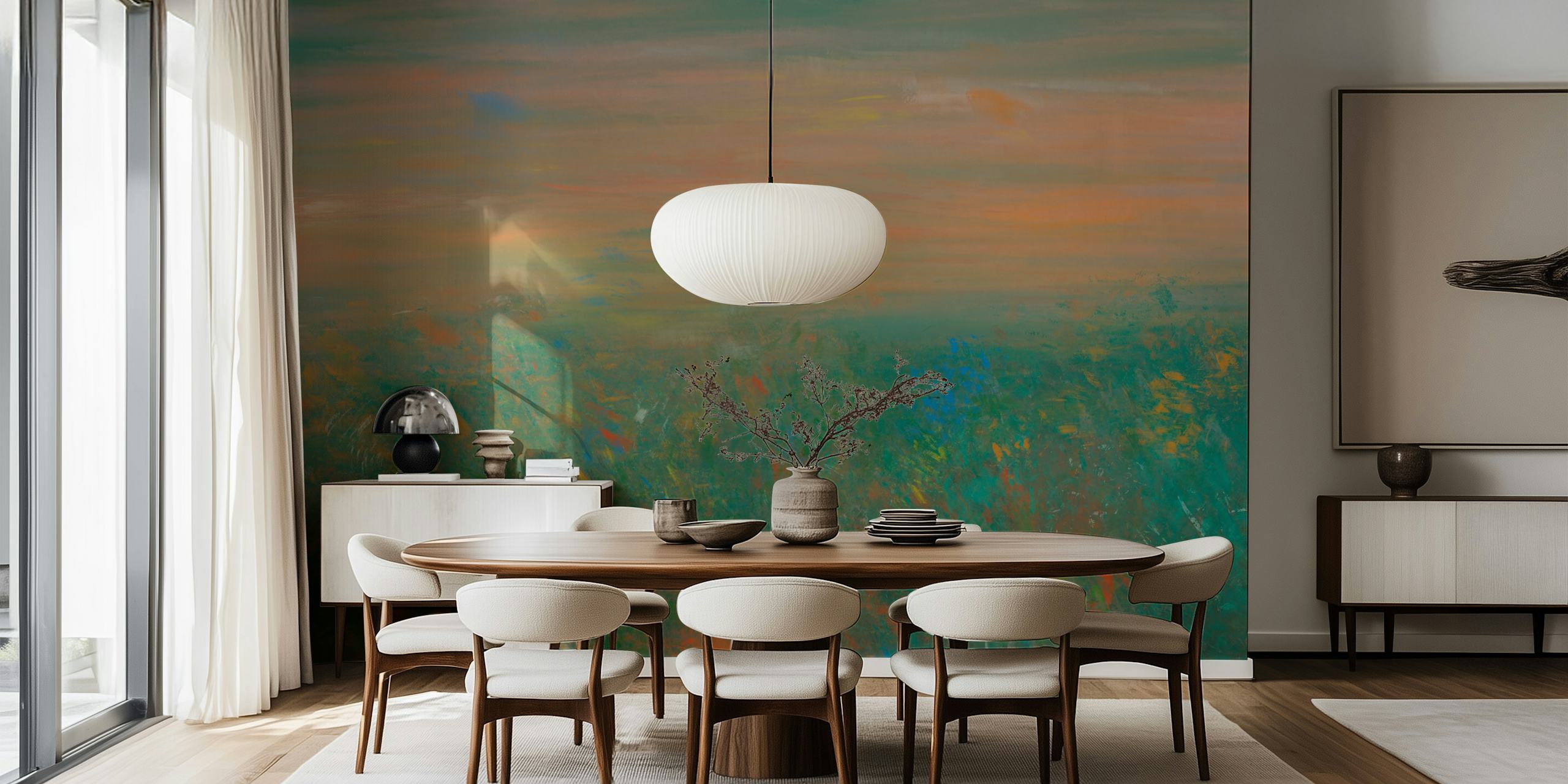 Abstract landscape with soft pastels and vibrant brush strokes wallpaper