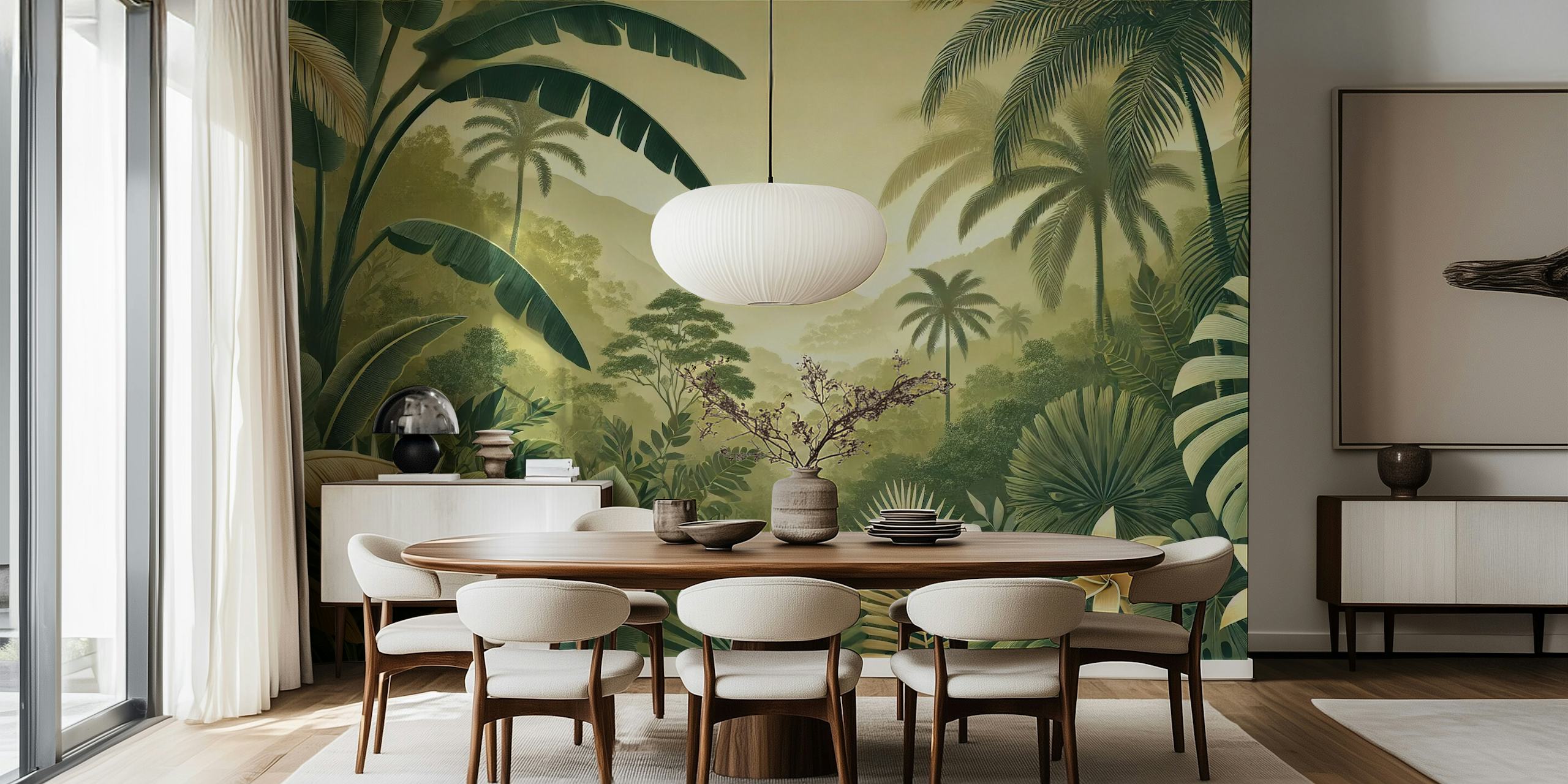 Serene palm paradise wallpaper in a room