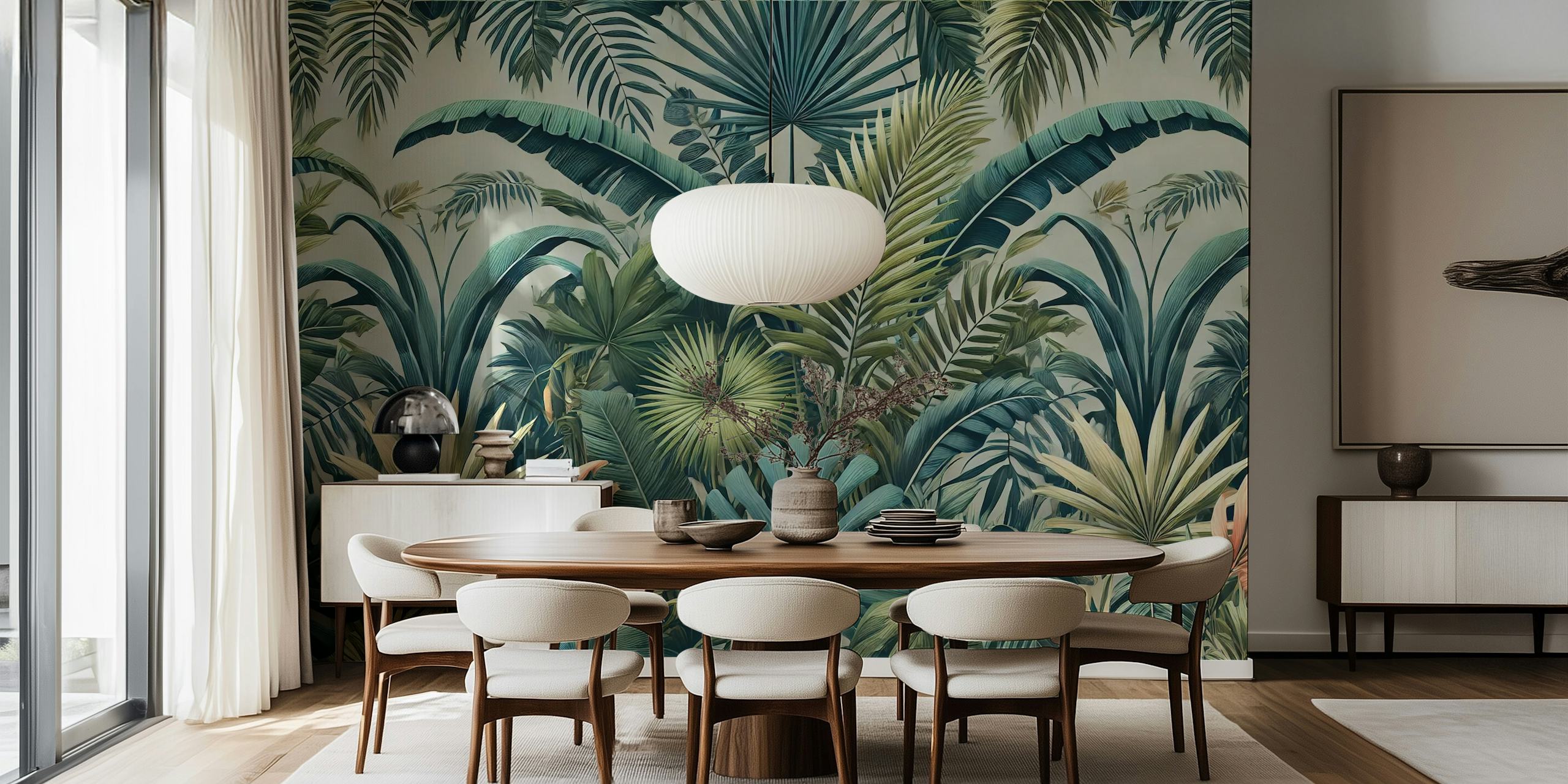 Frodig tropisk tapetdesign i et rum