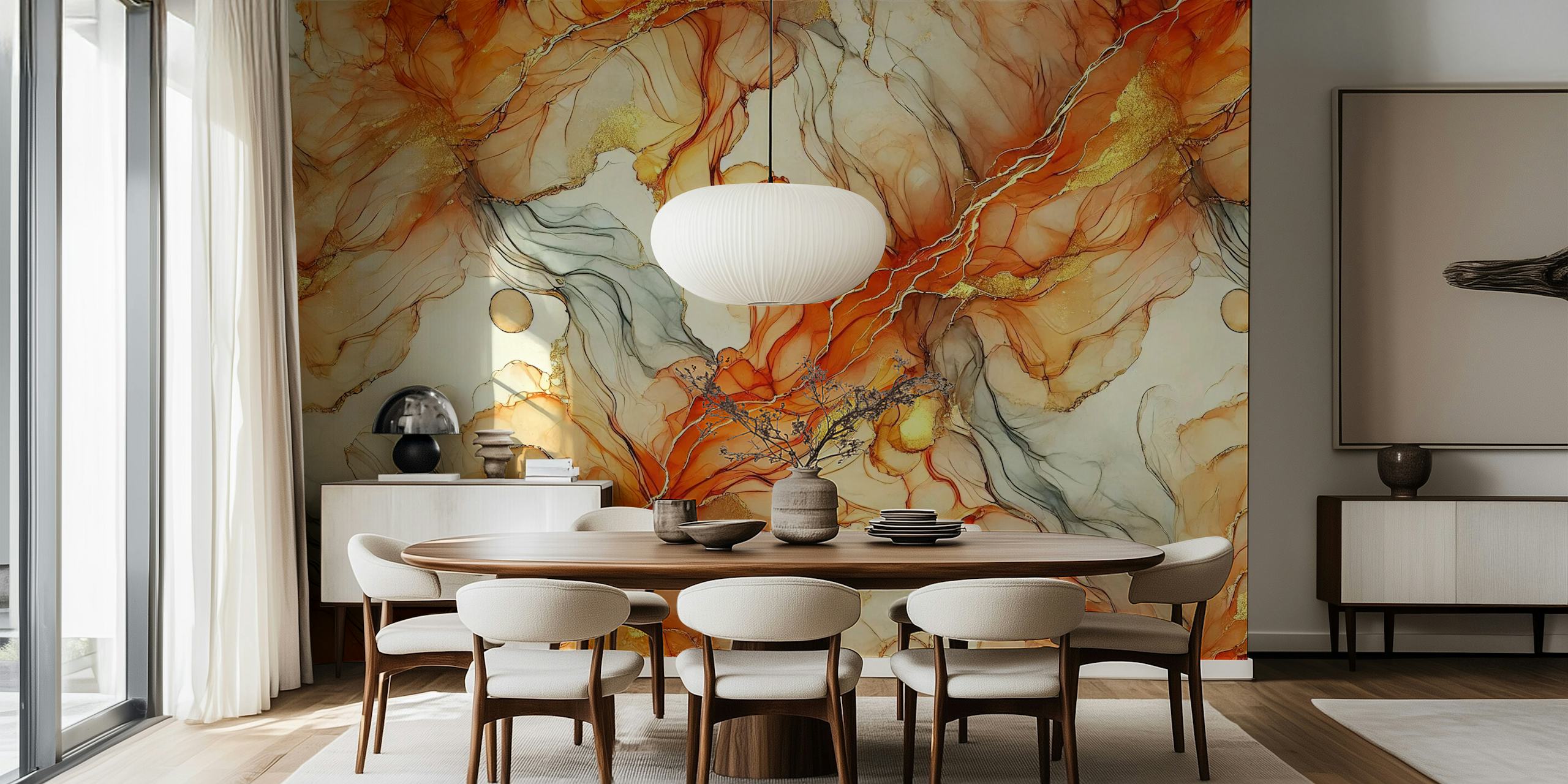 Papier peint Sunset Ember Alcohol Ink dans une pièce