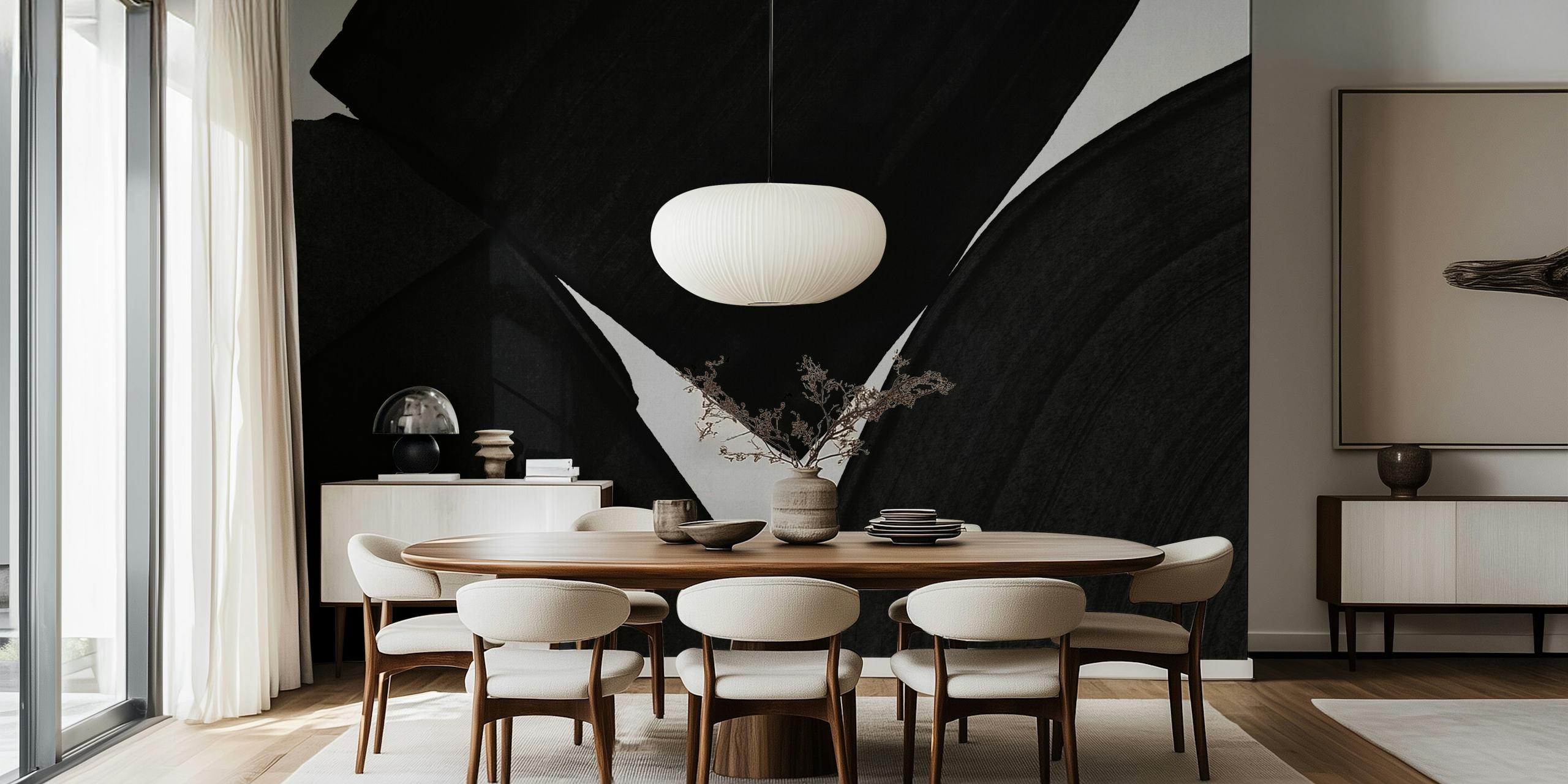 Minimalist black painting wallpaper in a room