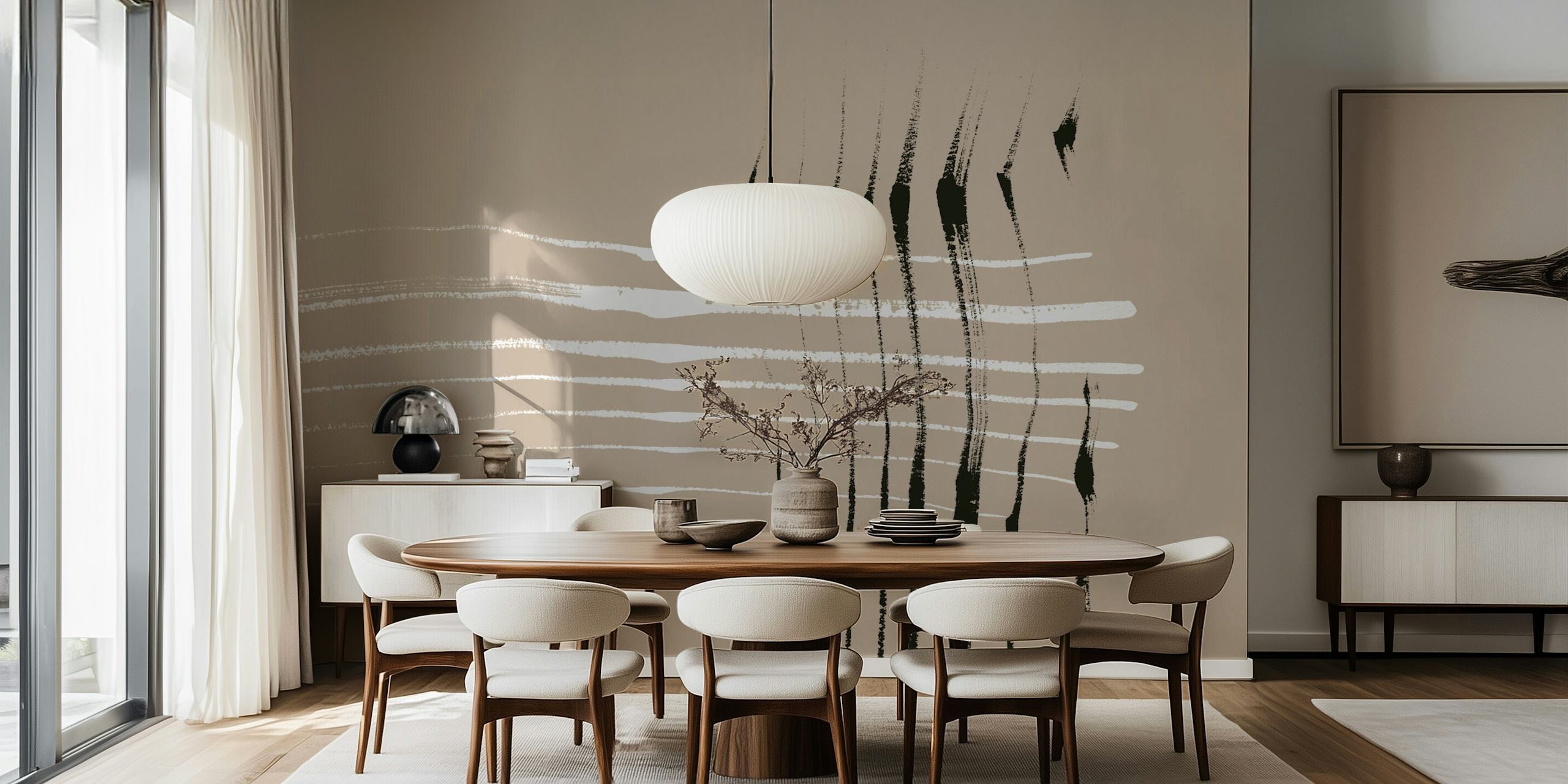 Beige and black minimalist brushstroke wallpaper