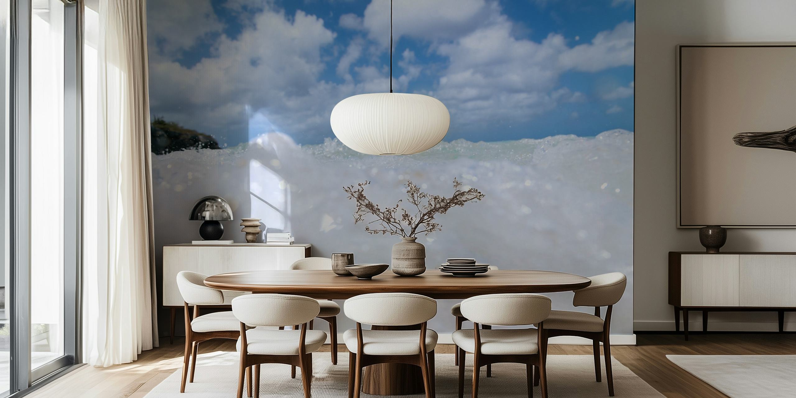Caribbean sea waves with white foam and blue sky wallpaper