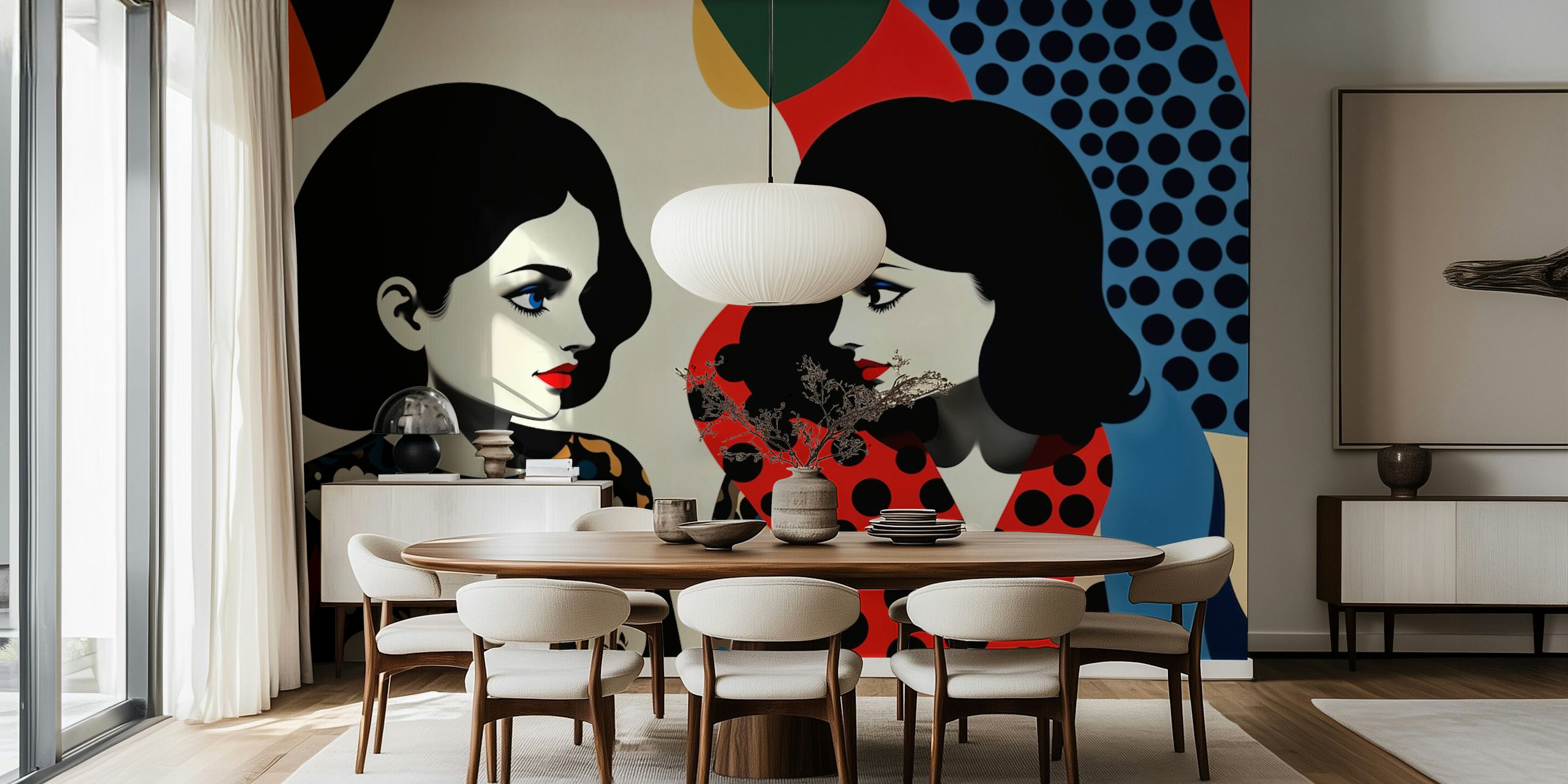 Pop Art Sisters wallpaper in a modern room