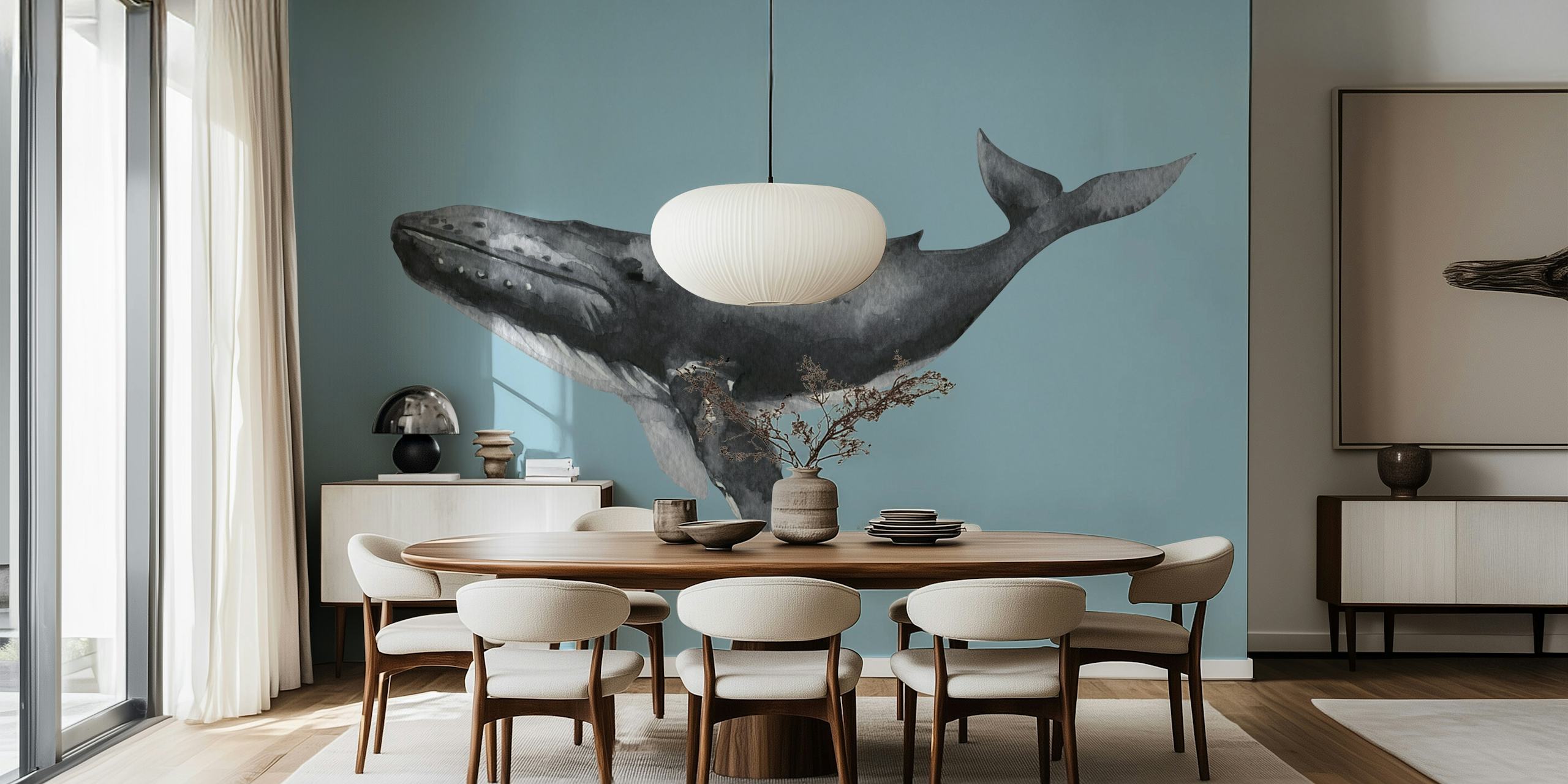 Whale wallpaper em um ambiente de quarto