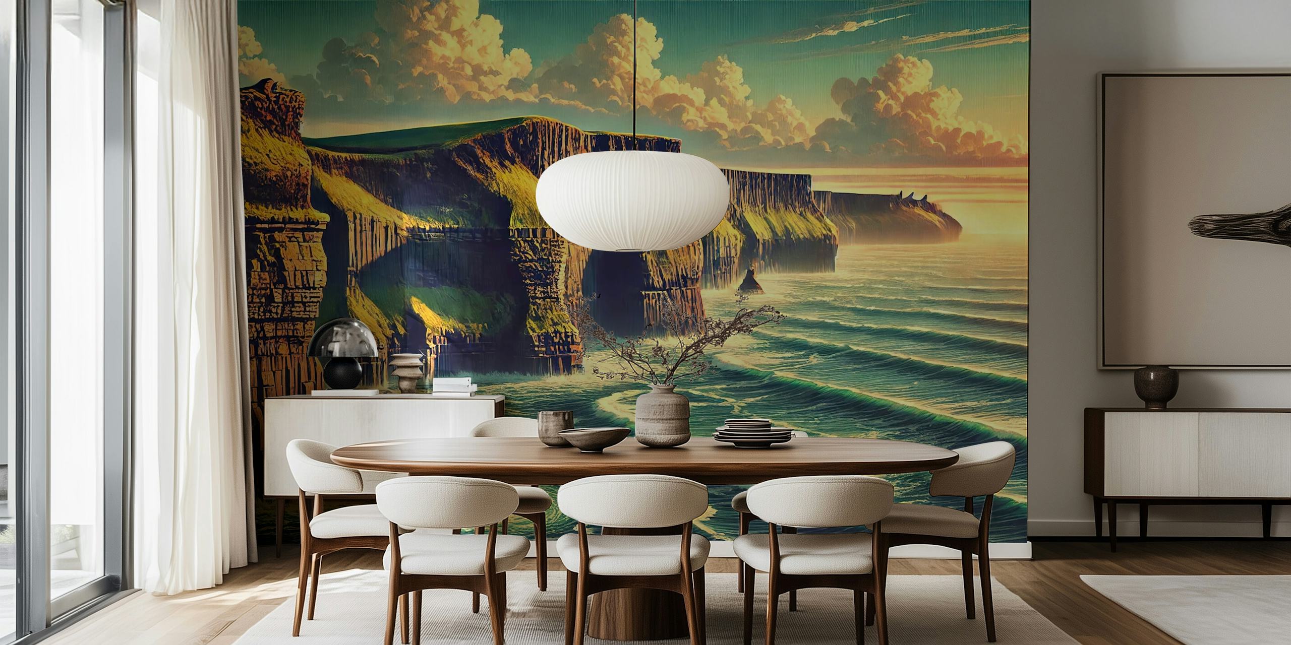 Vintage Ireland Cliffs of Moher behang in een kamer