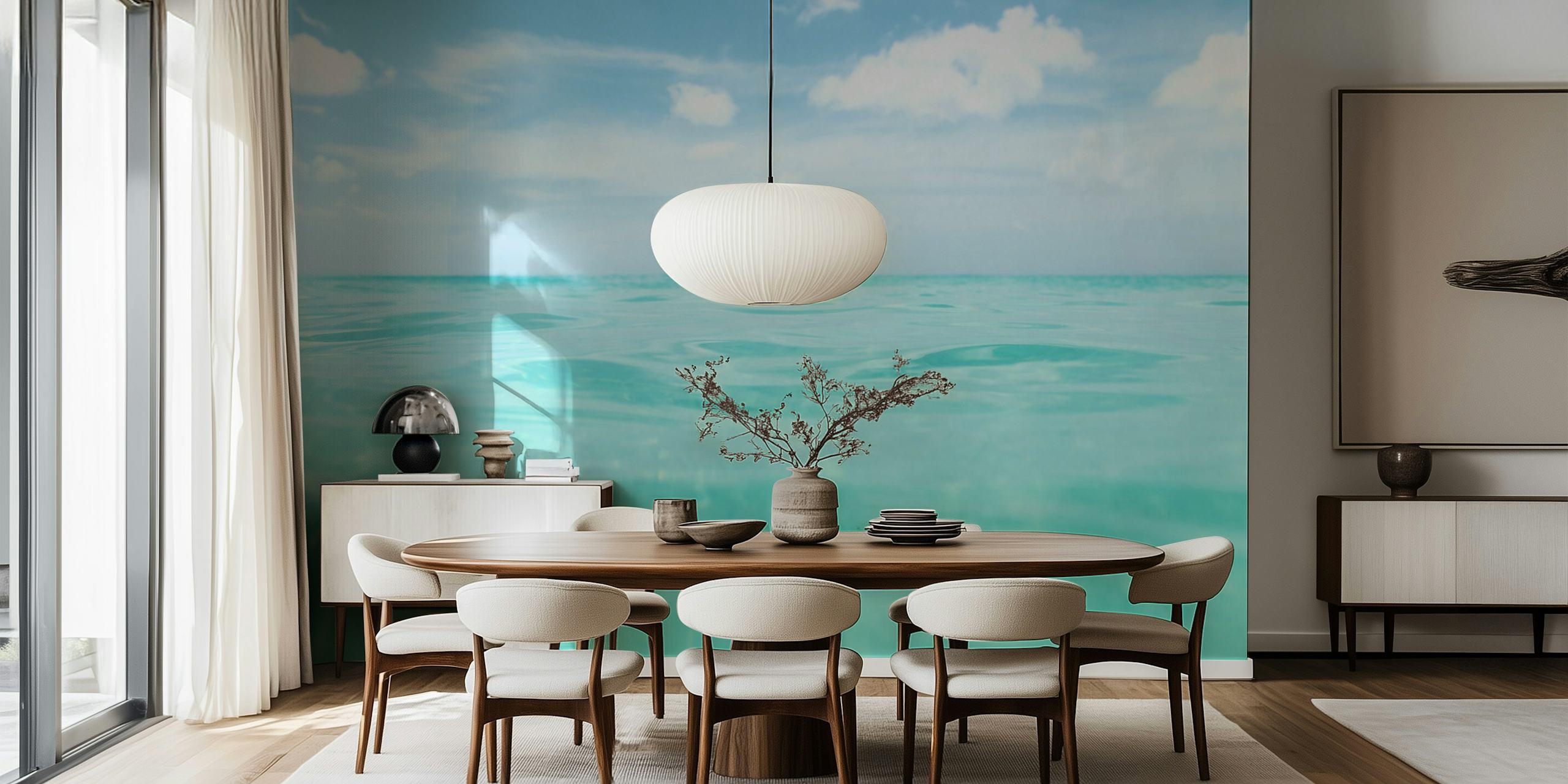 Calming turquoise water with clouds wallpaper