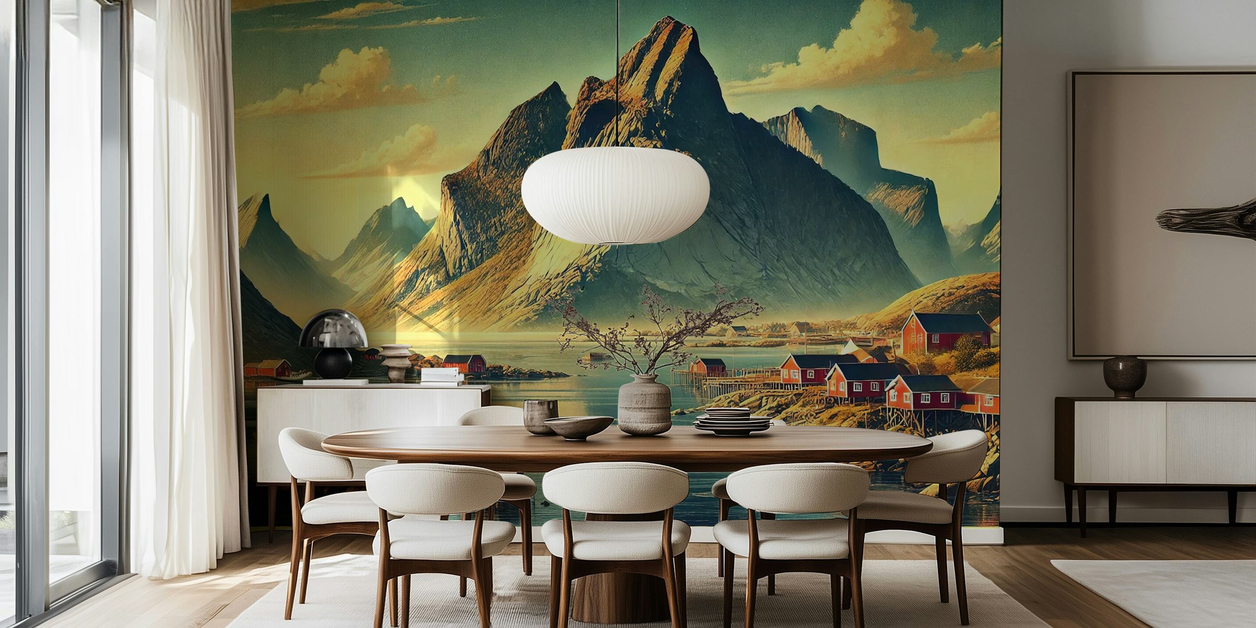 Vintage Norway Lofoten Islands wallpaper in a room