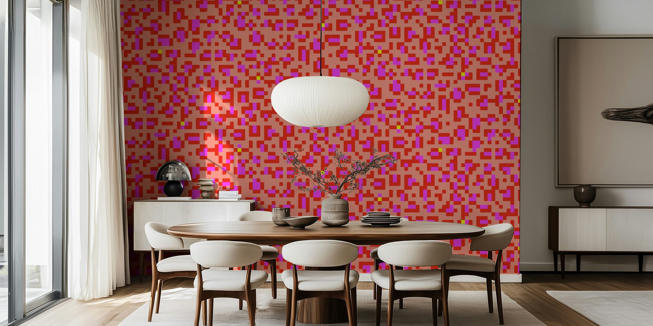 Pink geometric pixel pattern wallpaper