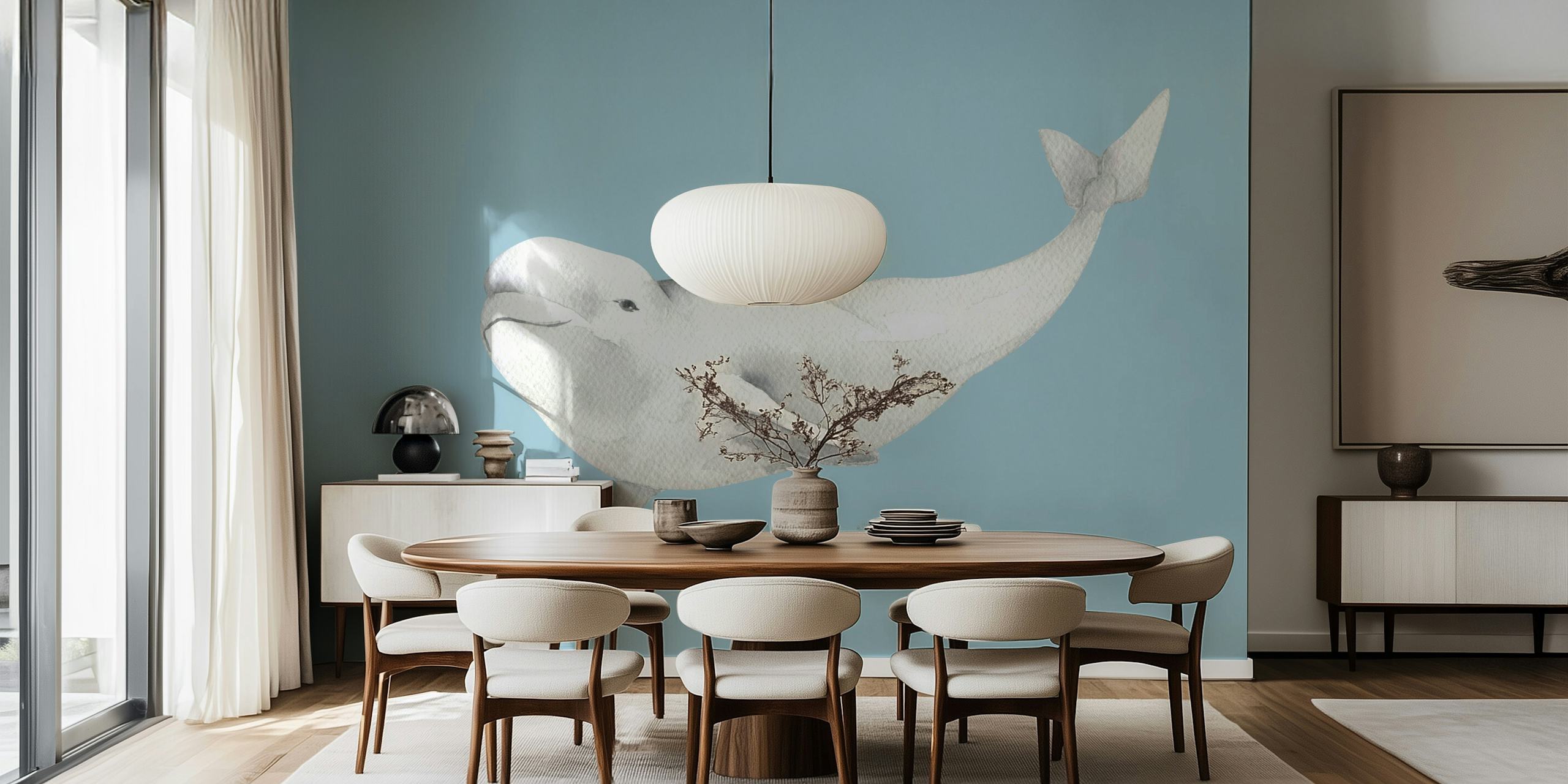 Design tapety Beluga Swimming v místnosti