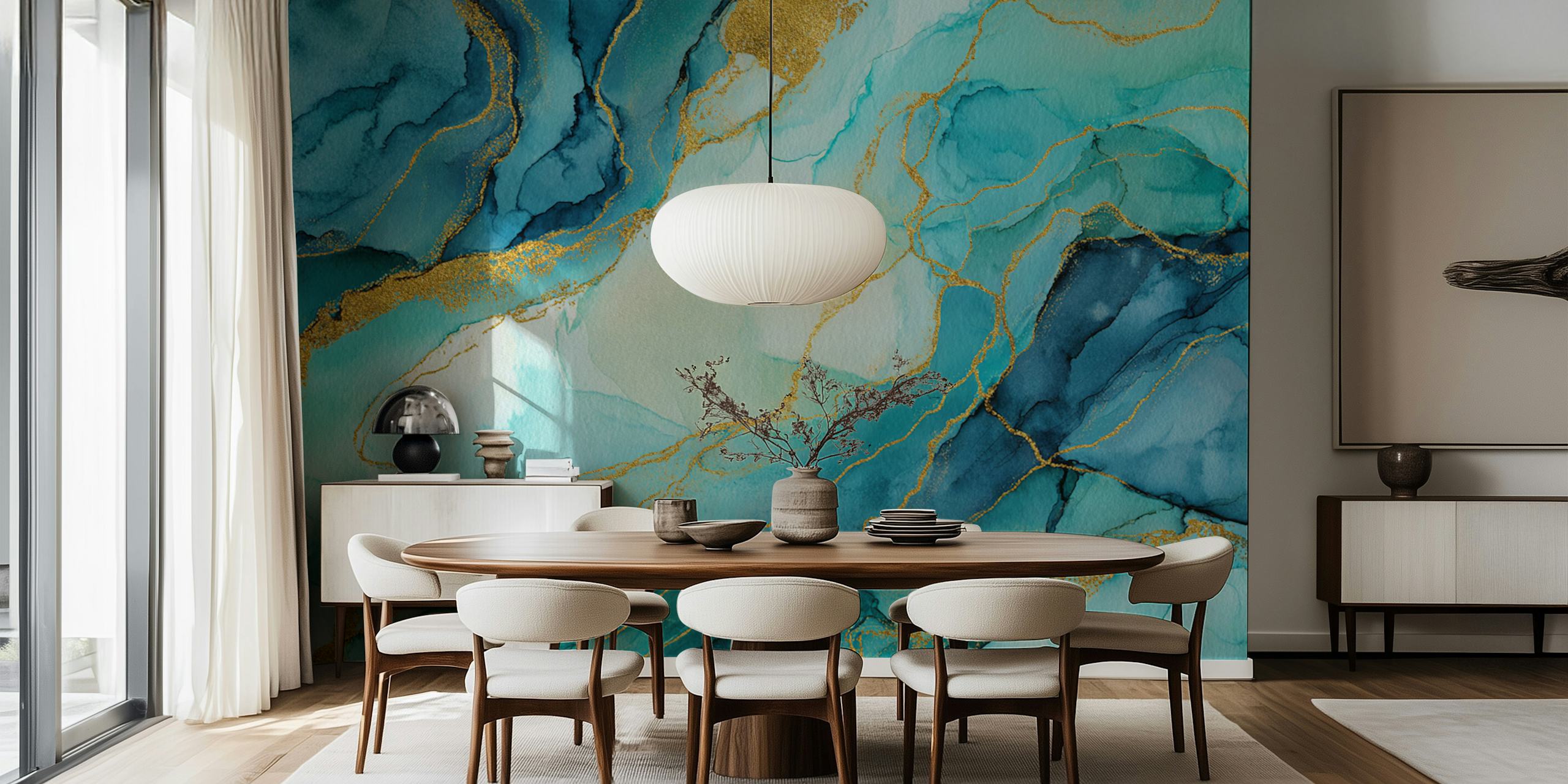 Ocean Tide Elegance -tapettisuunnittelu huoneessa