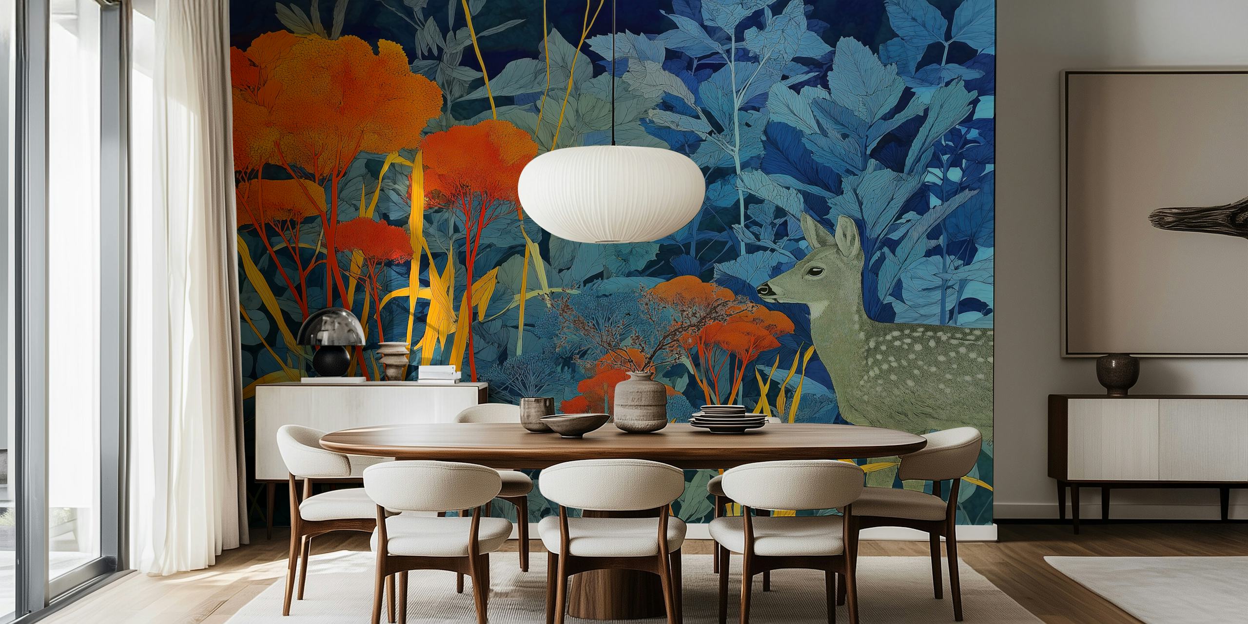 Mystical Forest with Deer wallpaper in a room