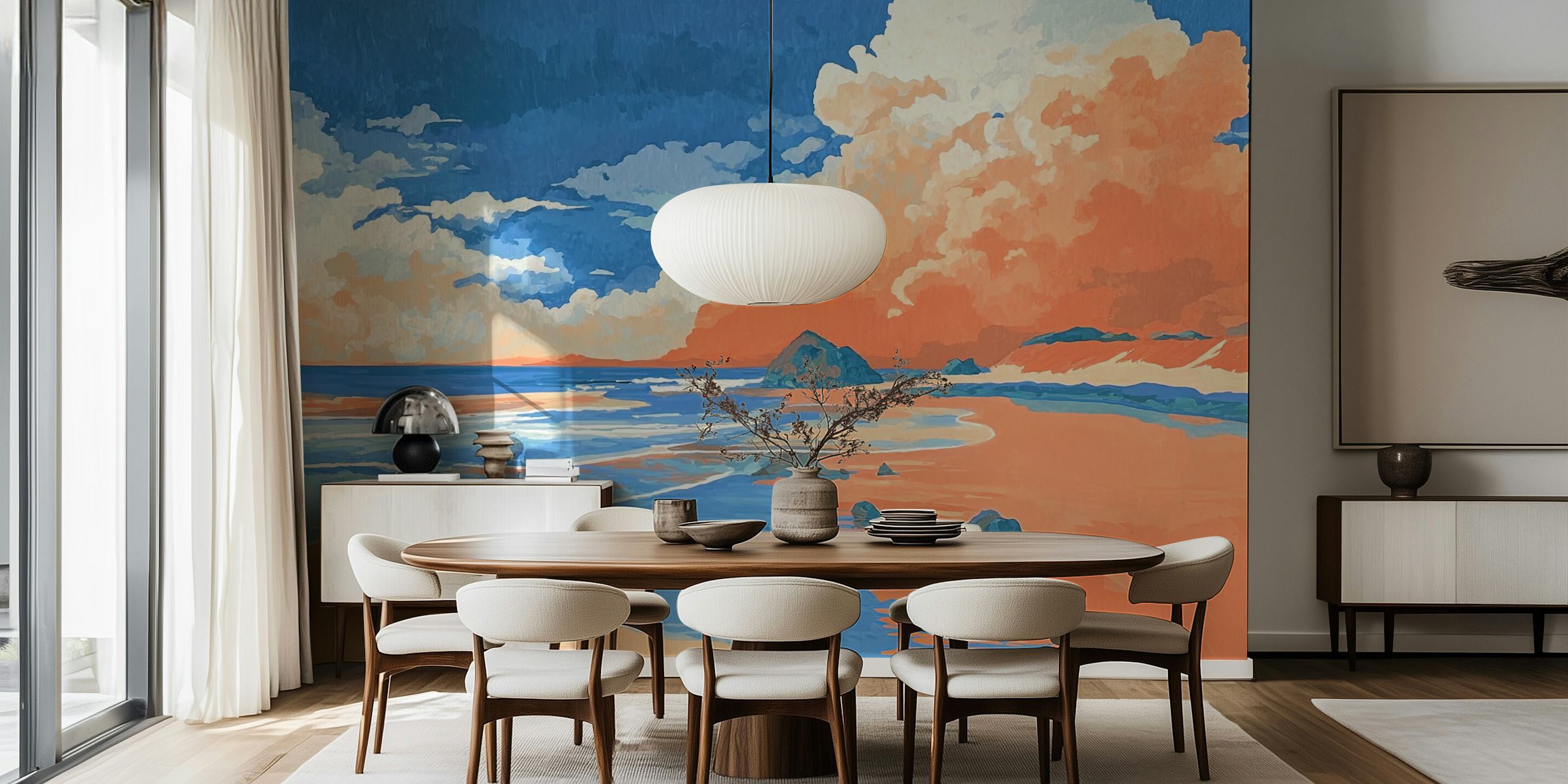 Sunset Coastal Vista wallpaper in a room