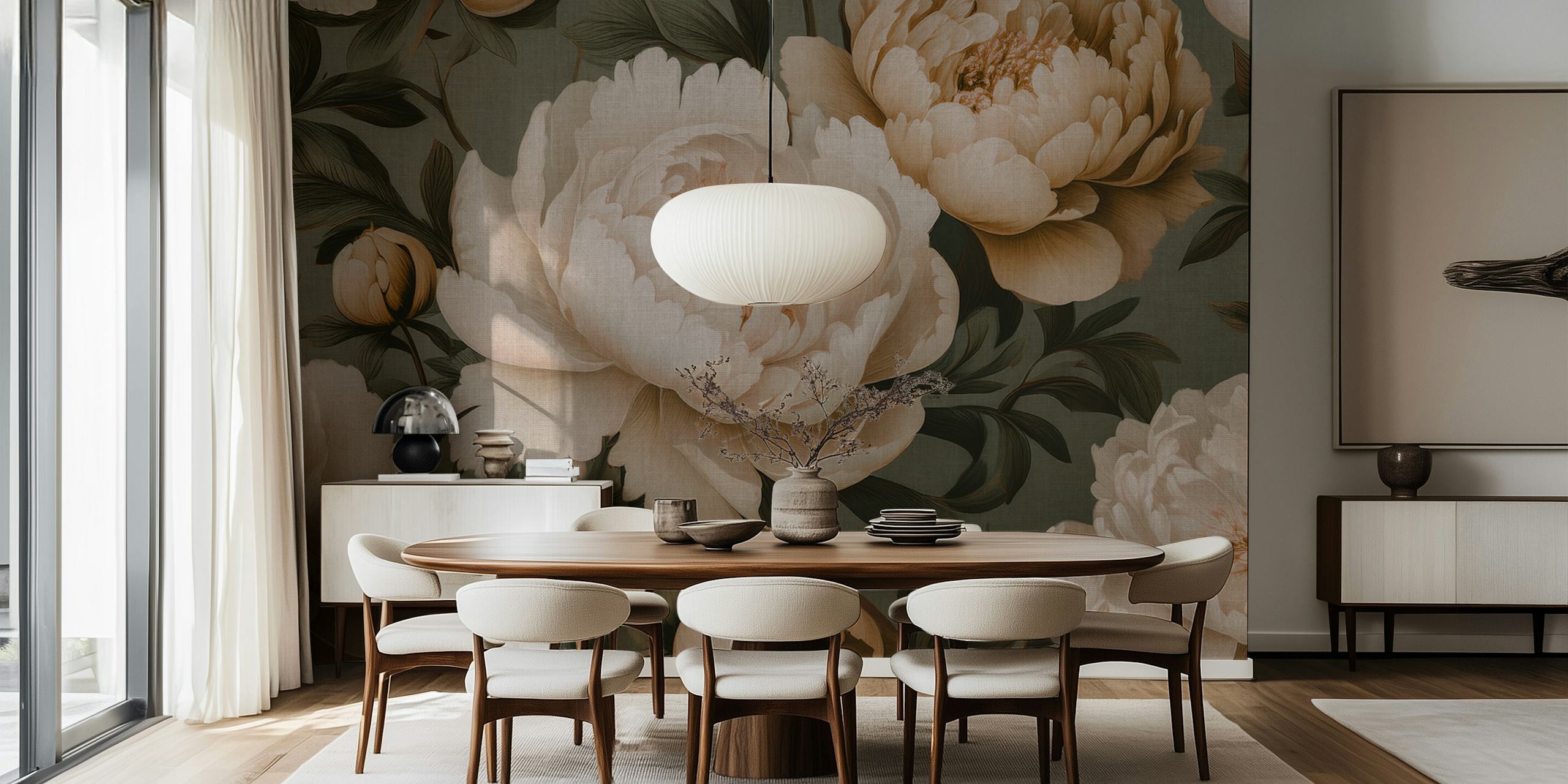 Vintage peony blooms wallpaper design