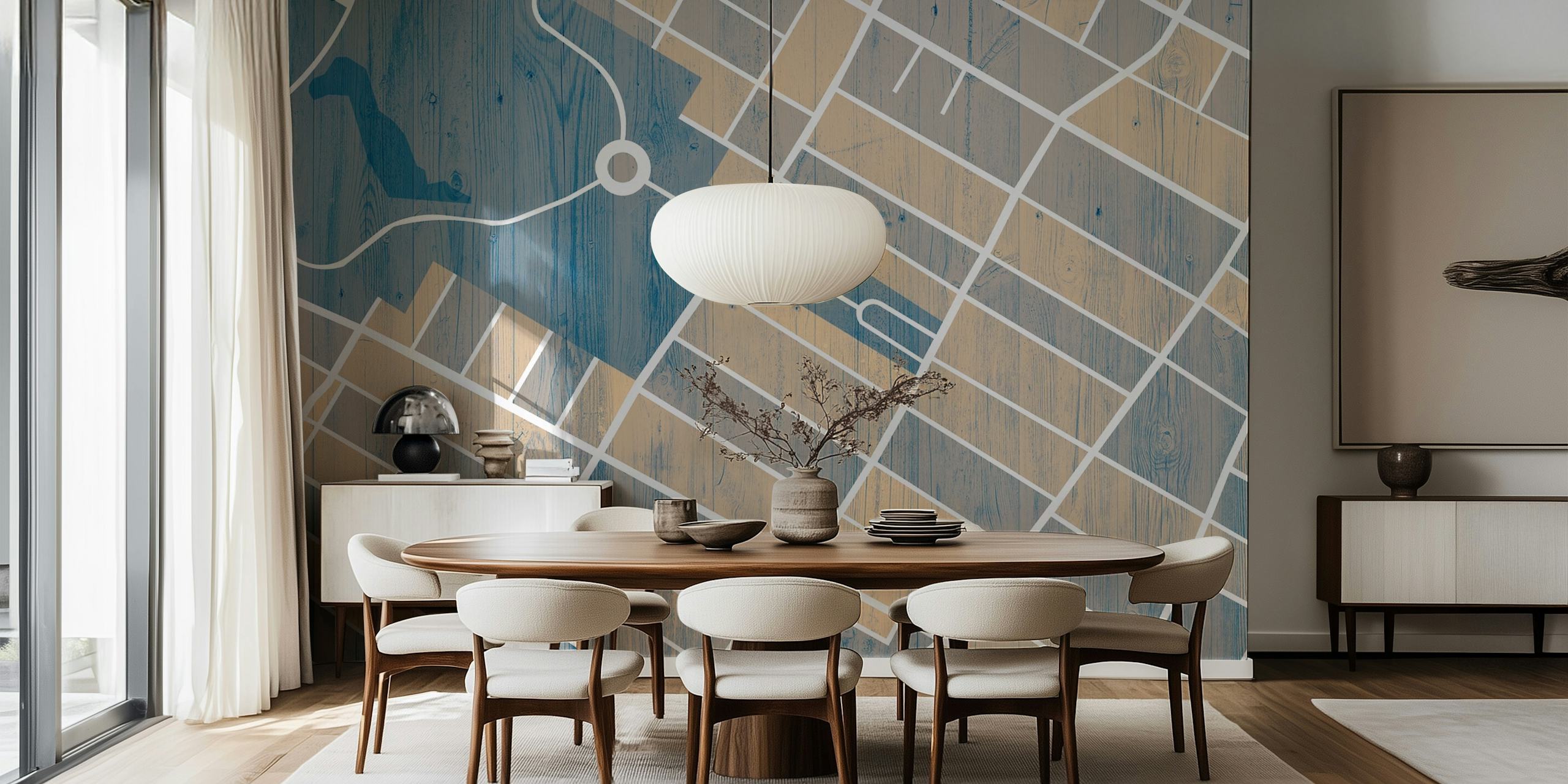 Jersey City map design with blue and beige colors, geometric pattern wallpaper