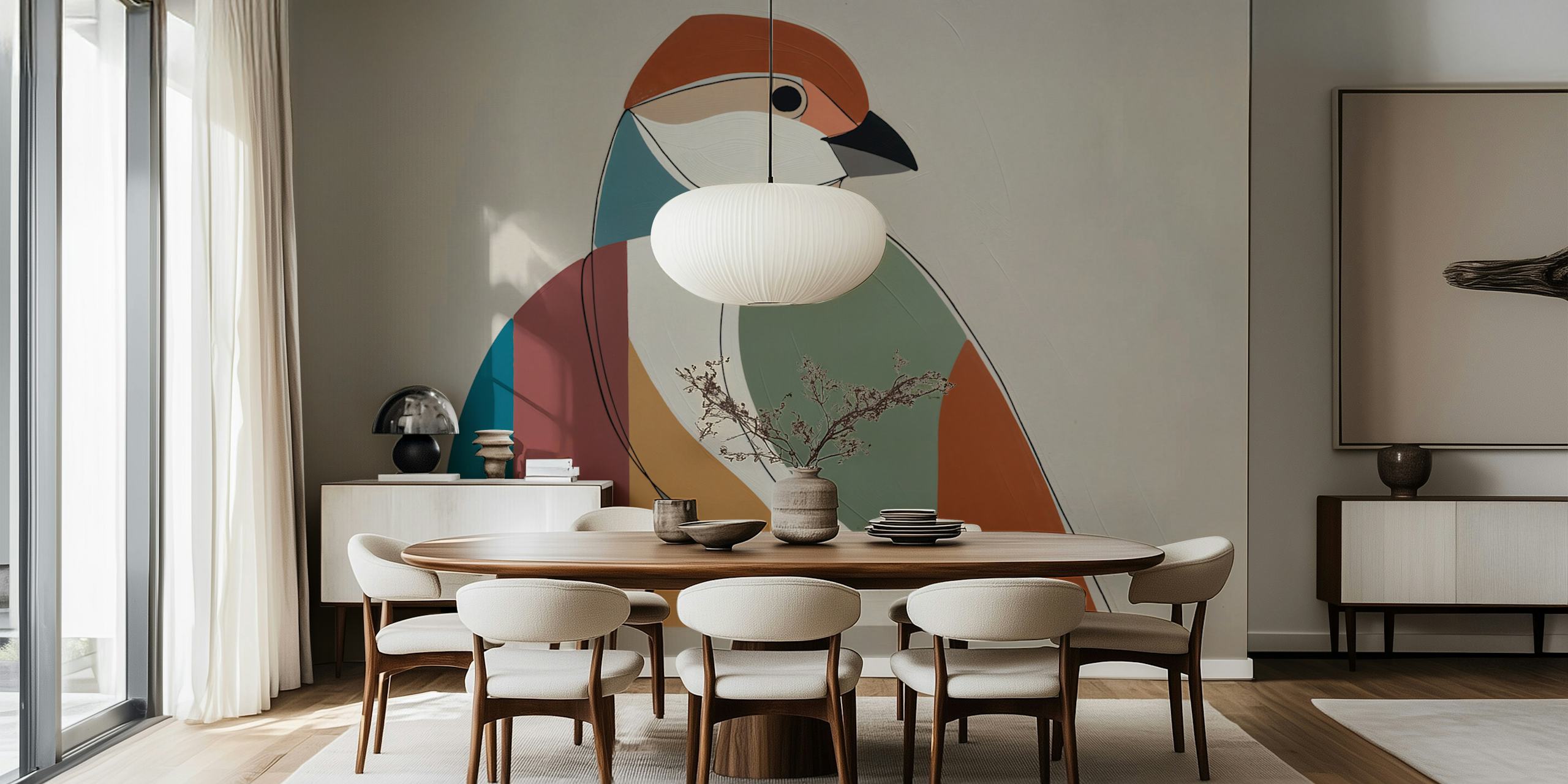 Colorful geometric bird design with pastel colors wallpaper