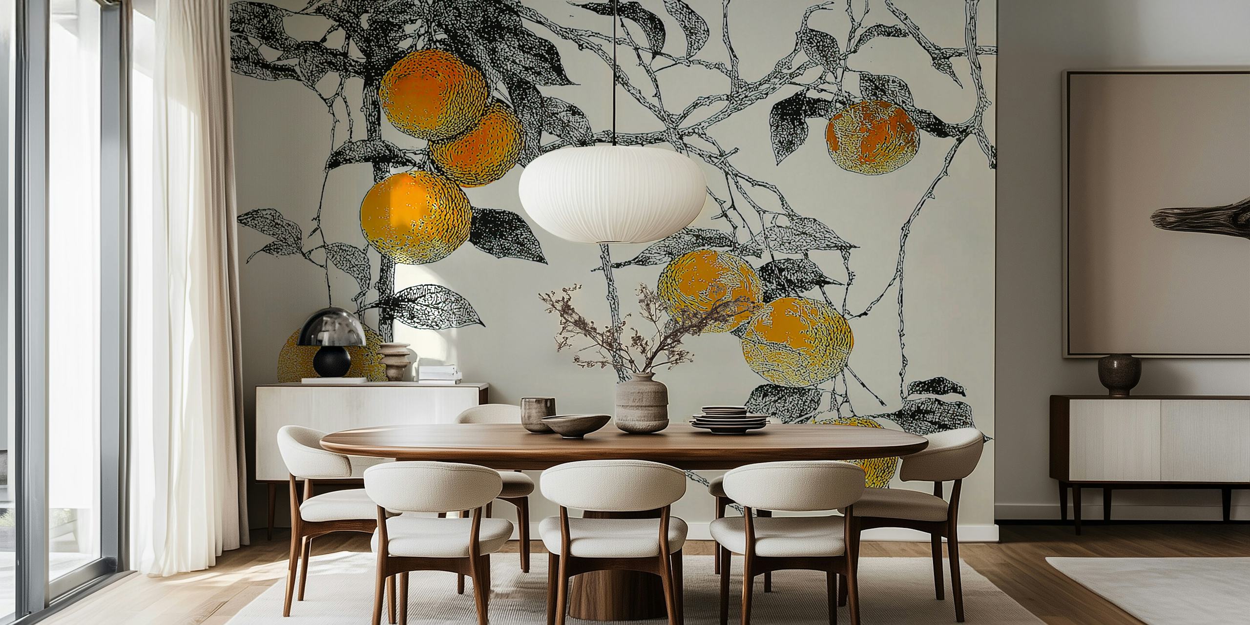 Design de papier peint Citrus Orchard dans une pièce