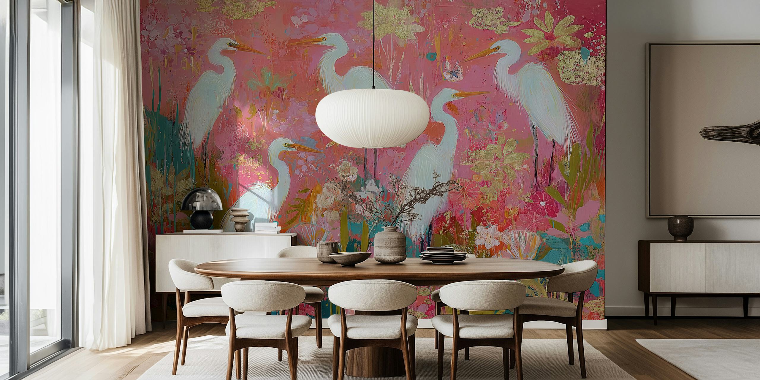 Colorful Heron Bliss wallpaper in a room