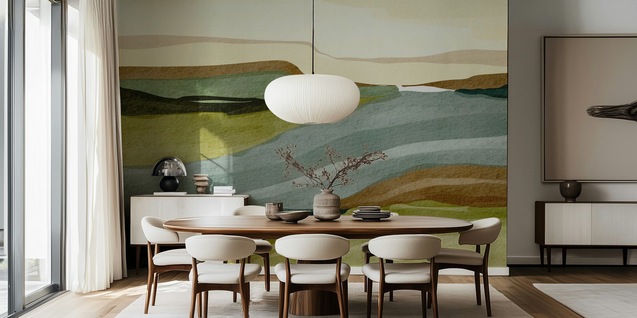 Calm Riverbank Scene wallpaper in a room