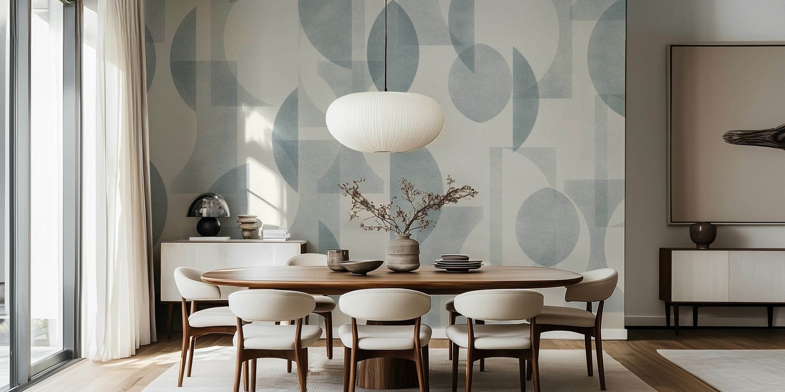 Geometric shapes in soft blue tones on a light background wallpaper